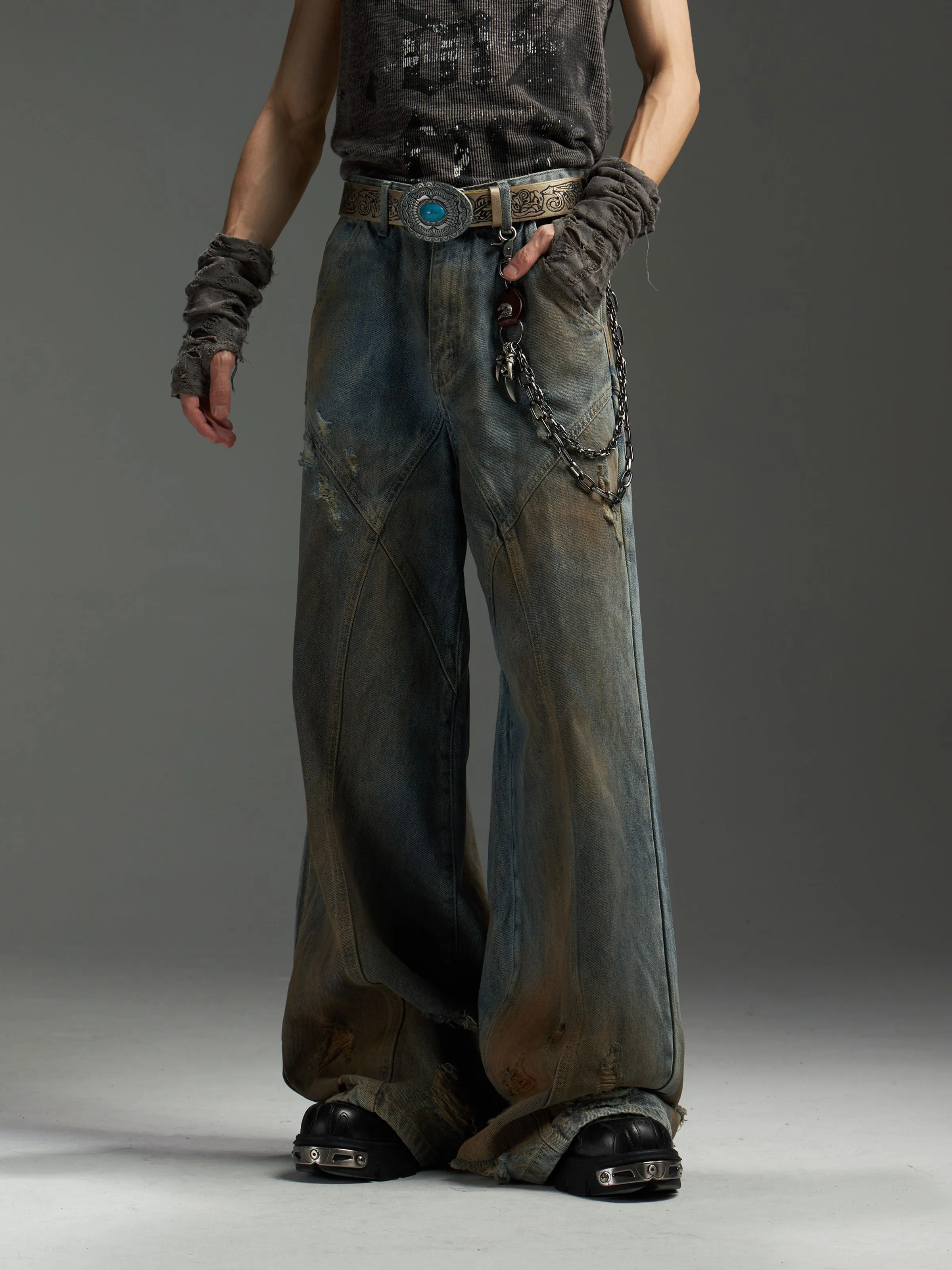 【24s Nov.】Distressed Hand-painted Damaged Loose Denim Jeans