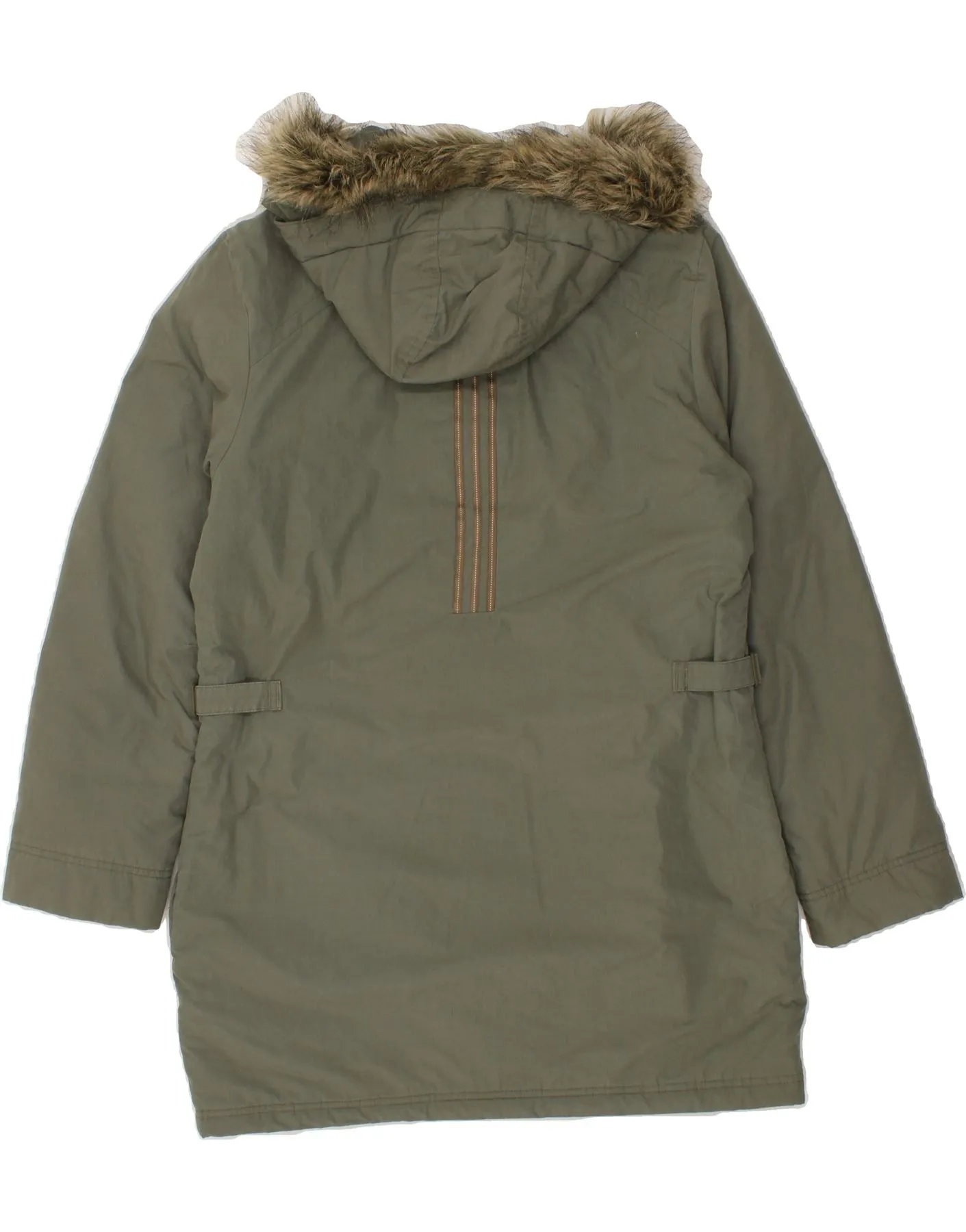 ADIDAS Womens Hooded Overcoat UK 14 Large Khaki Polyester