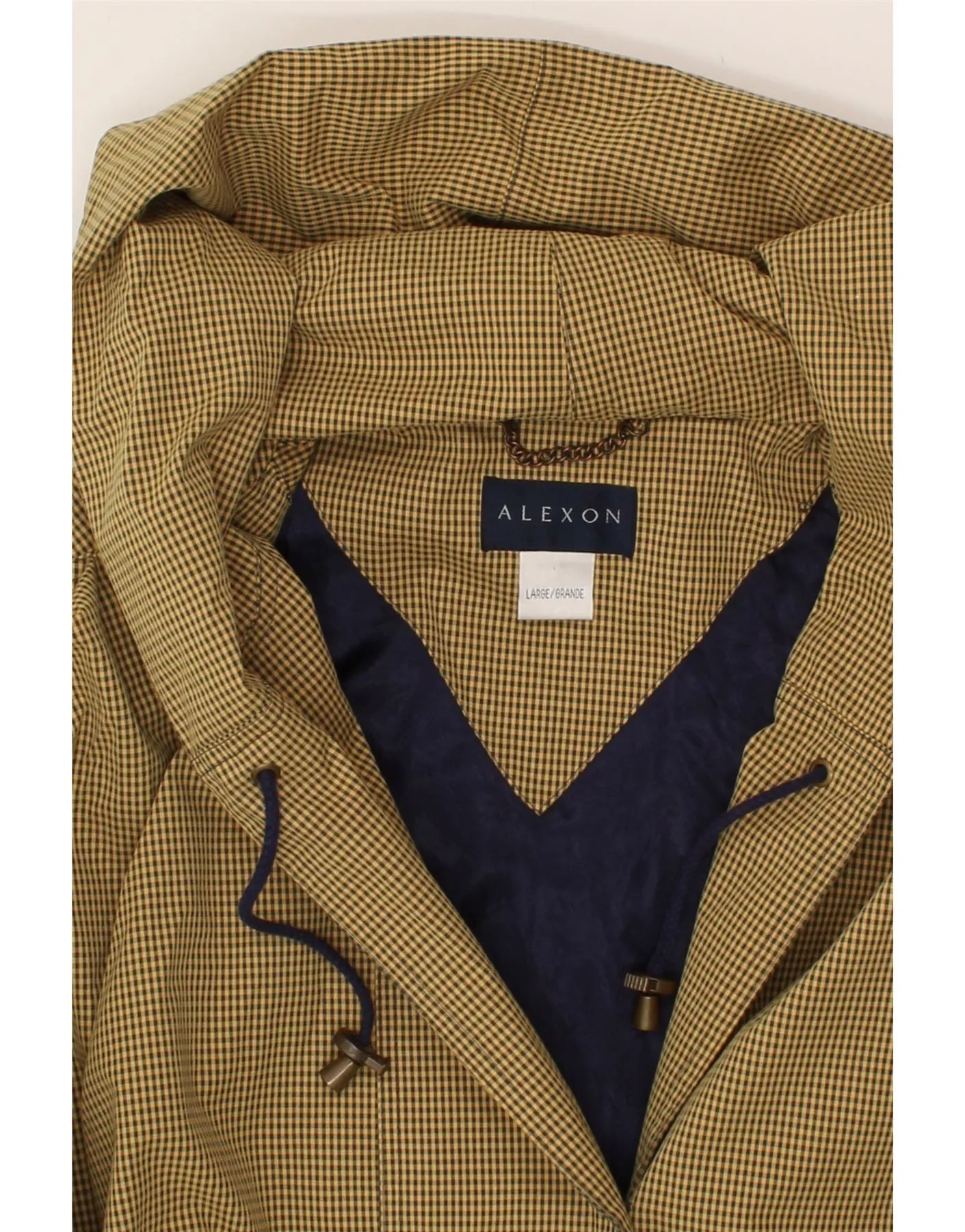 ALEXON Womens Hooded Overcoat UK 16 Large Beige Gingham Polyester