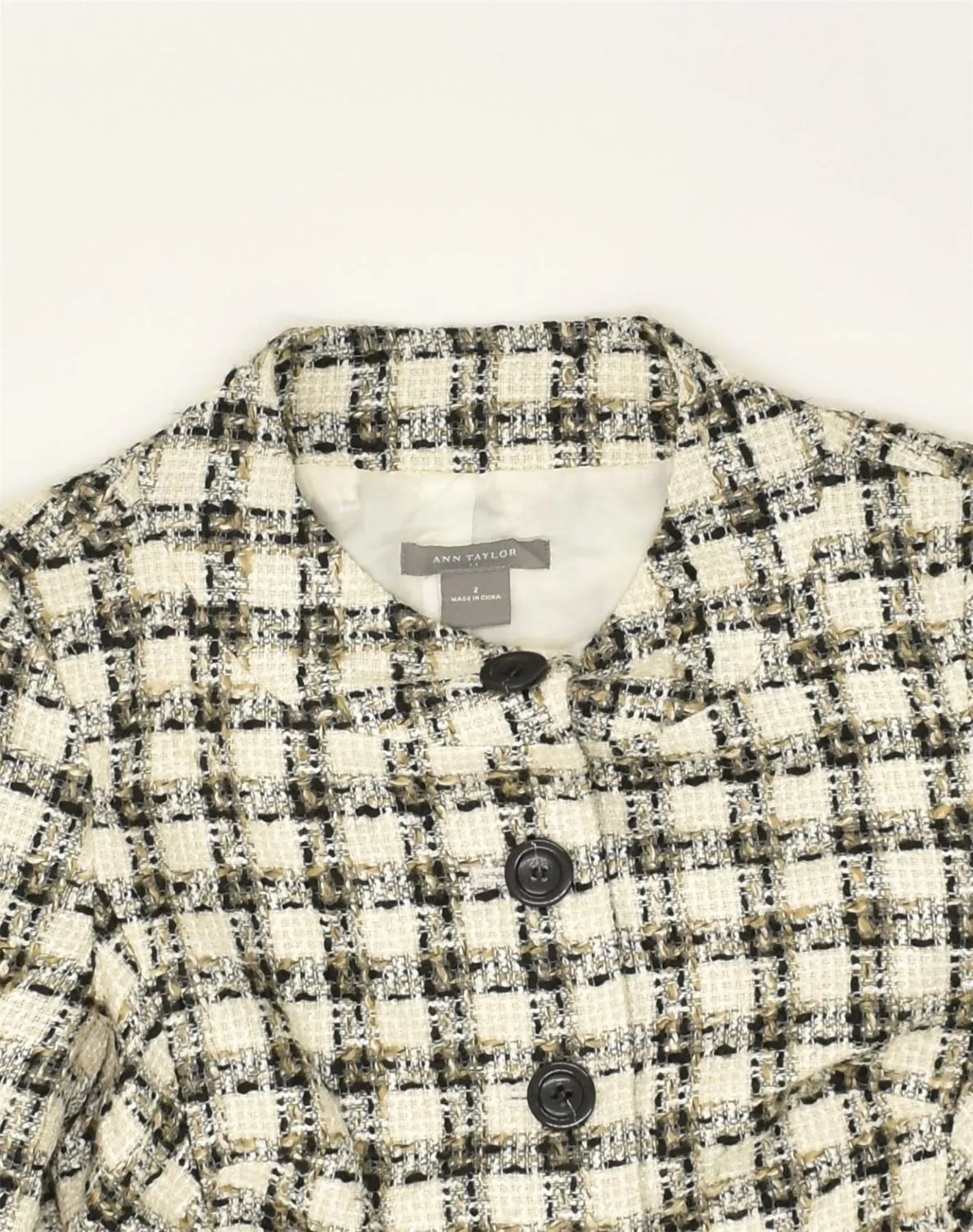 ANN TAYLOR Womens Overcoat US 2 XS Beige Check