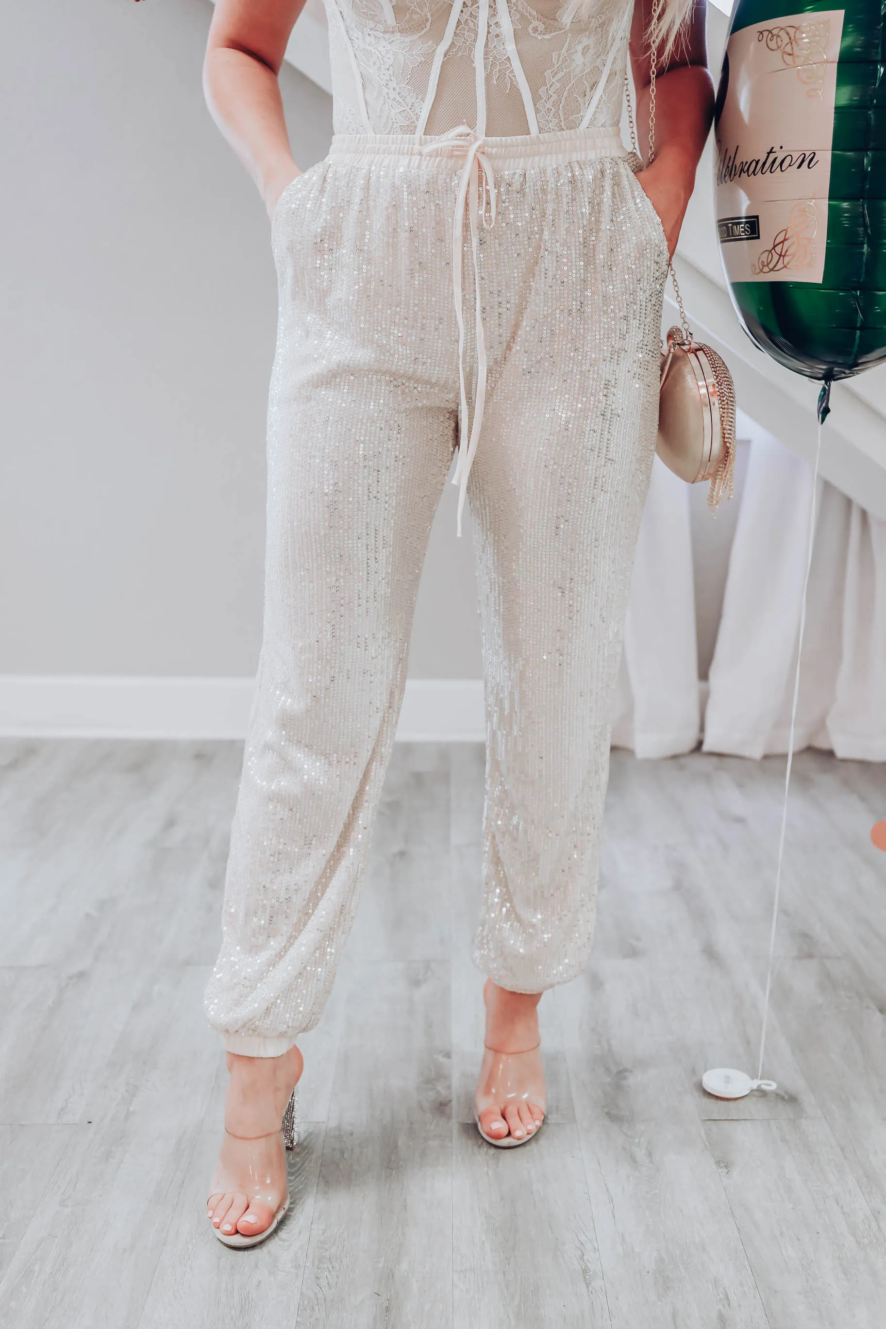Covered In Sequins Jogger Pants - Champagne