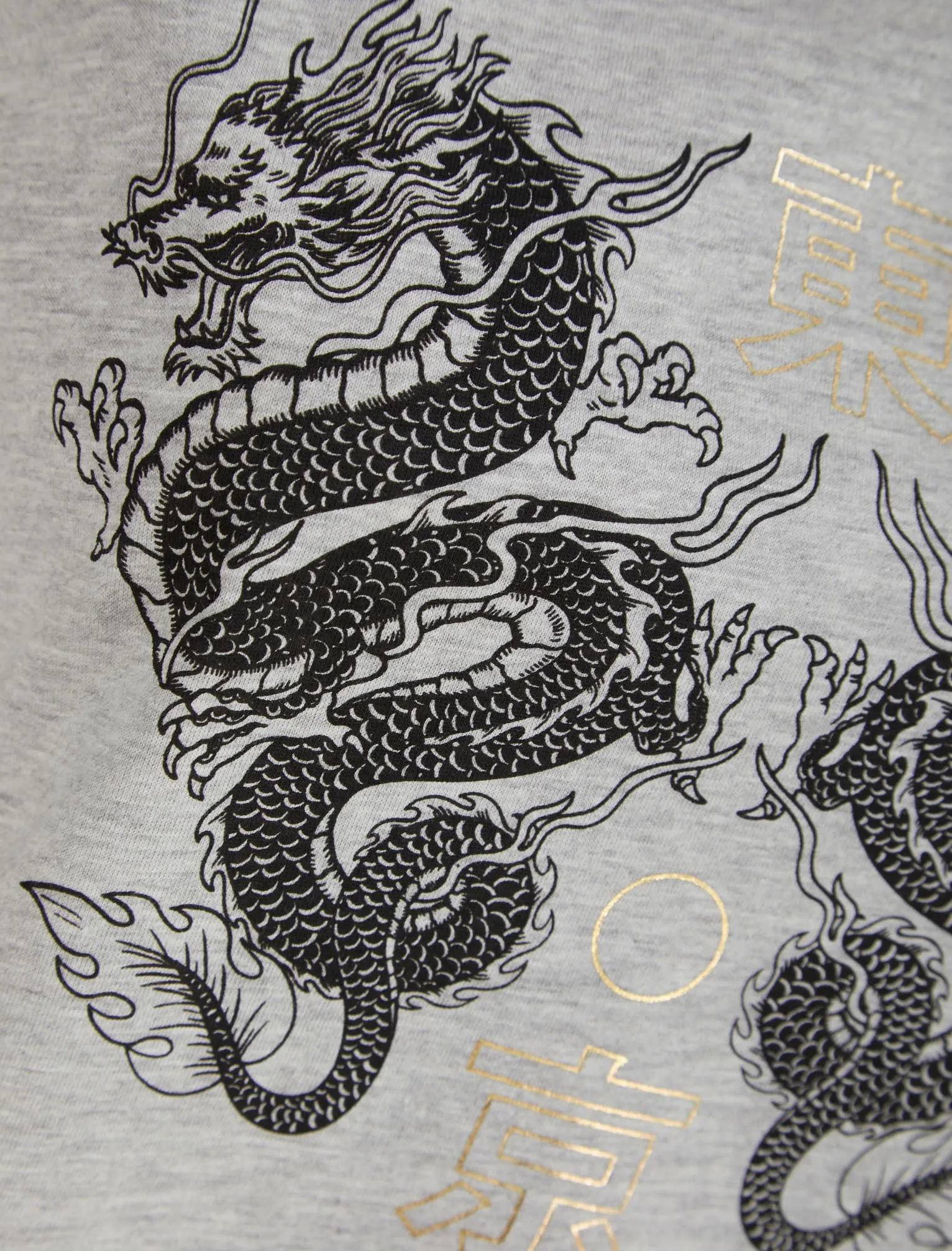 Double Dragon Motif Cotton T-Shirt with Foil Text in Light Grey Marl - Weekend Vibes