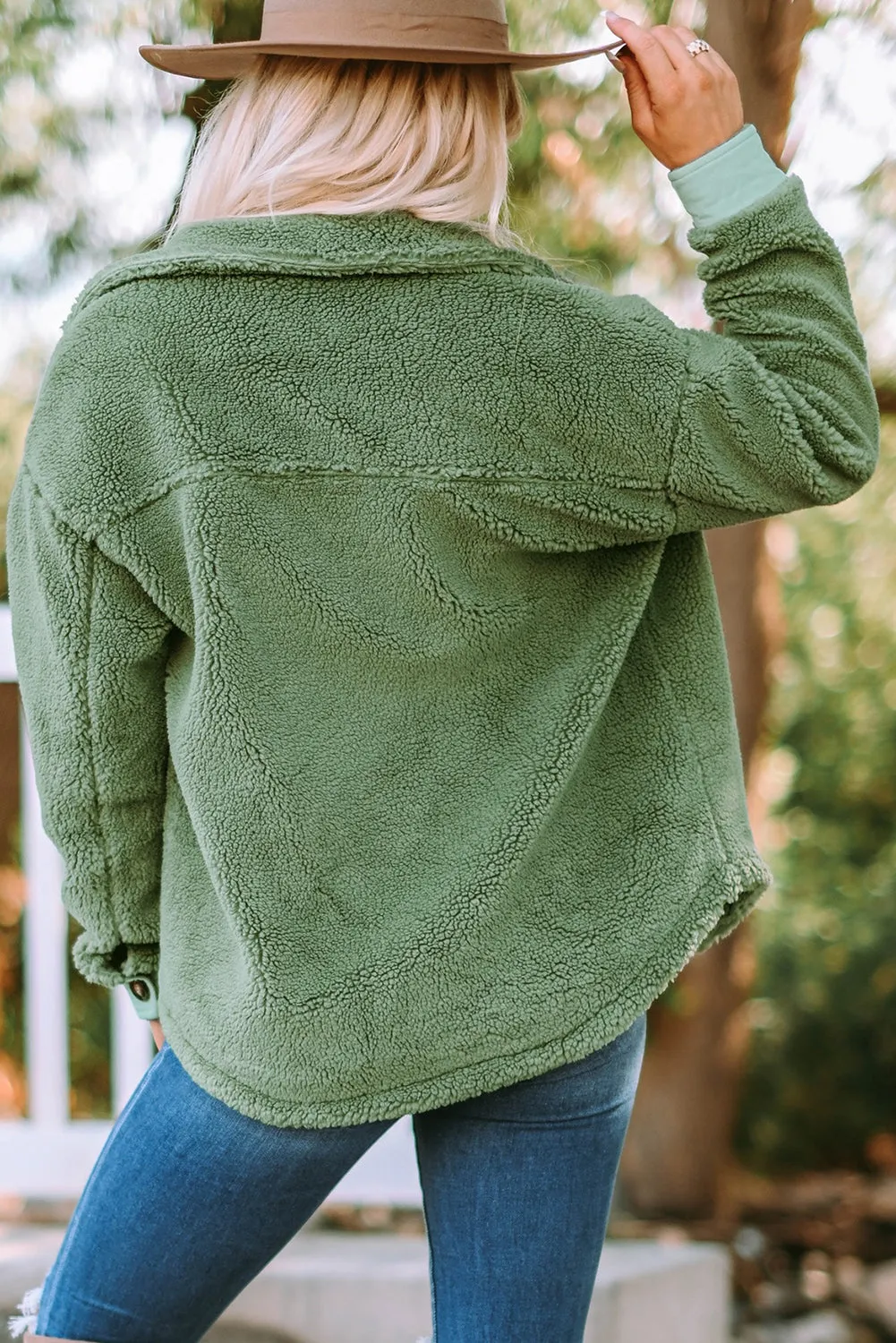 Flap Pocket Button Up Fleece Jacket