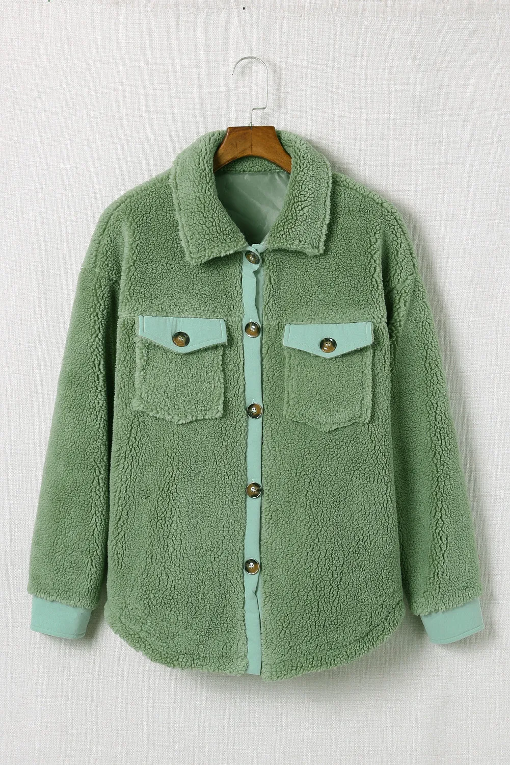 Flap Pocket Button Up Fleece Jacket