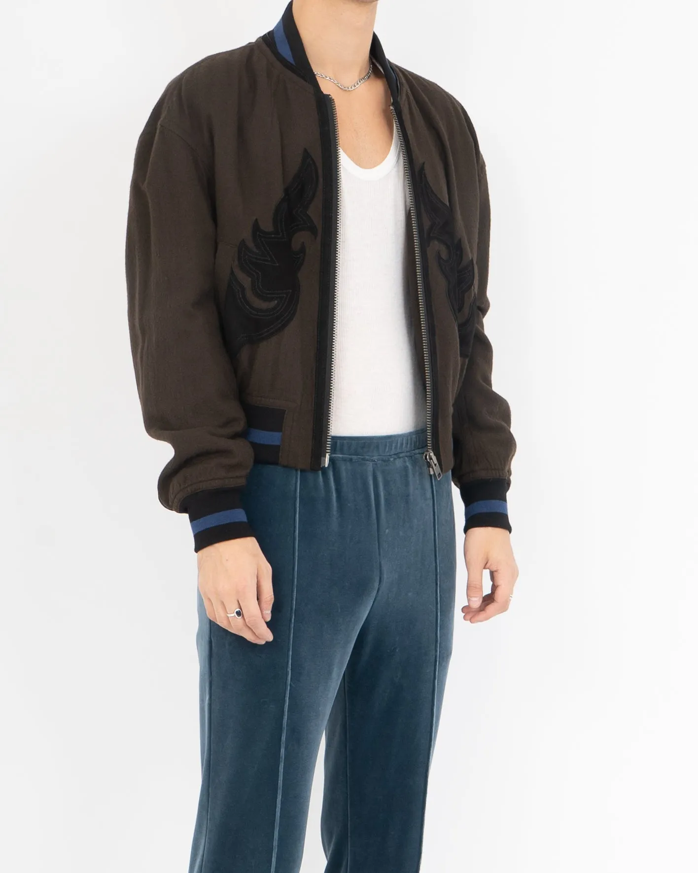 FW17 Cropped Leather Patch Wool Bomber