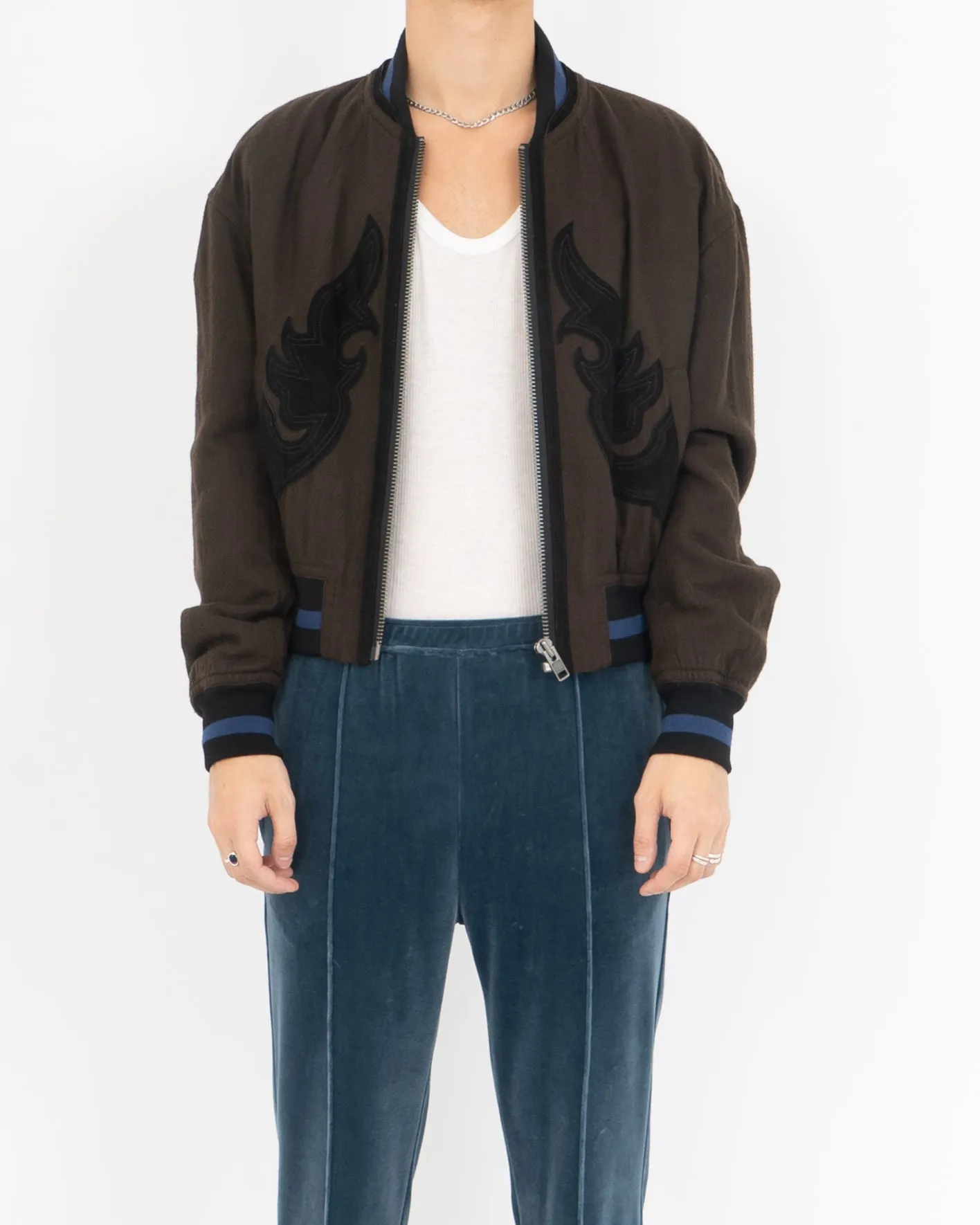 FW17 Cropped Leather Patch Wool Bomber