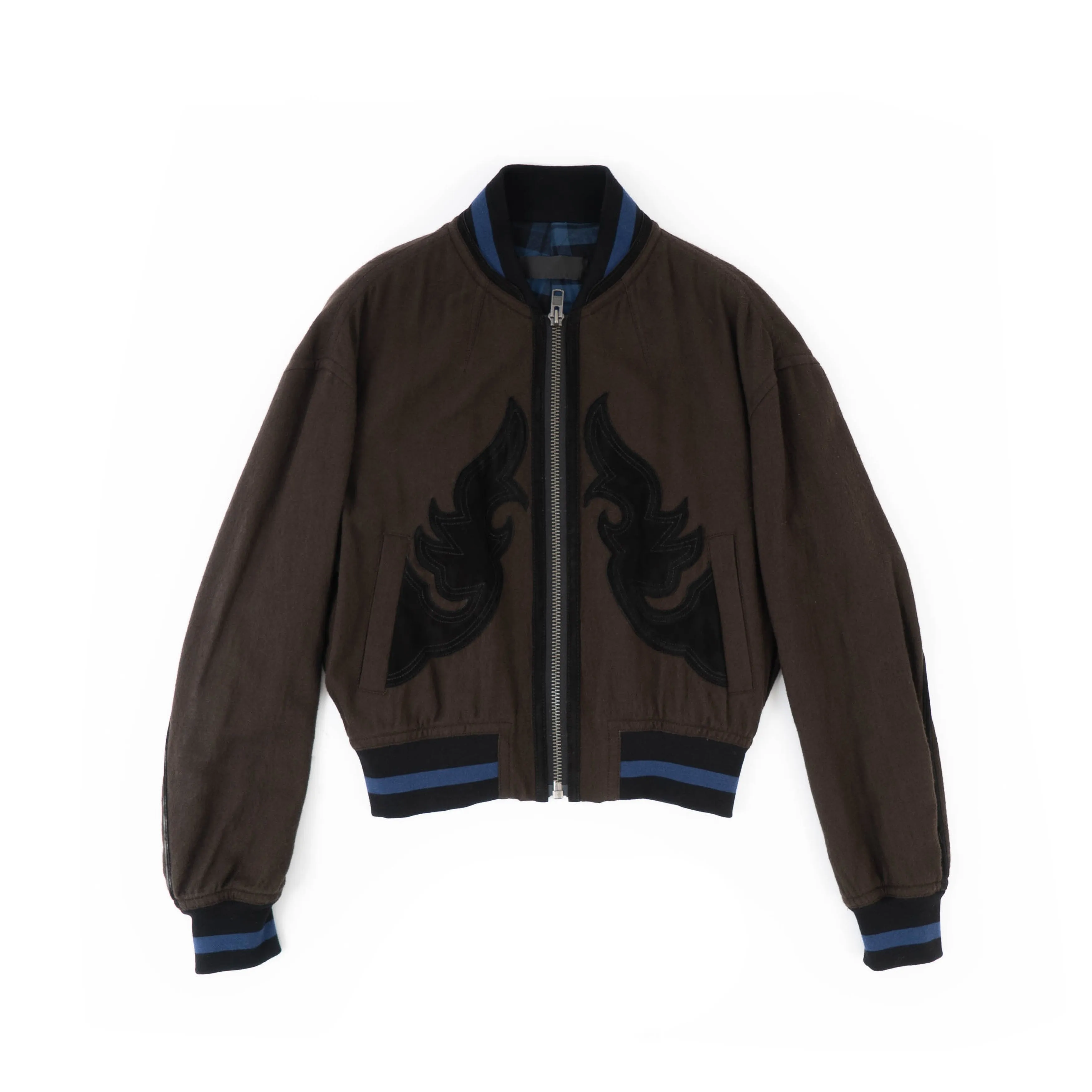 FW17 Cropped Leather Patch Wool Bomber