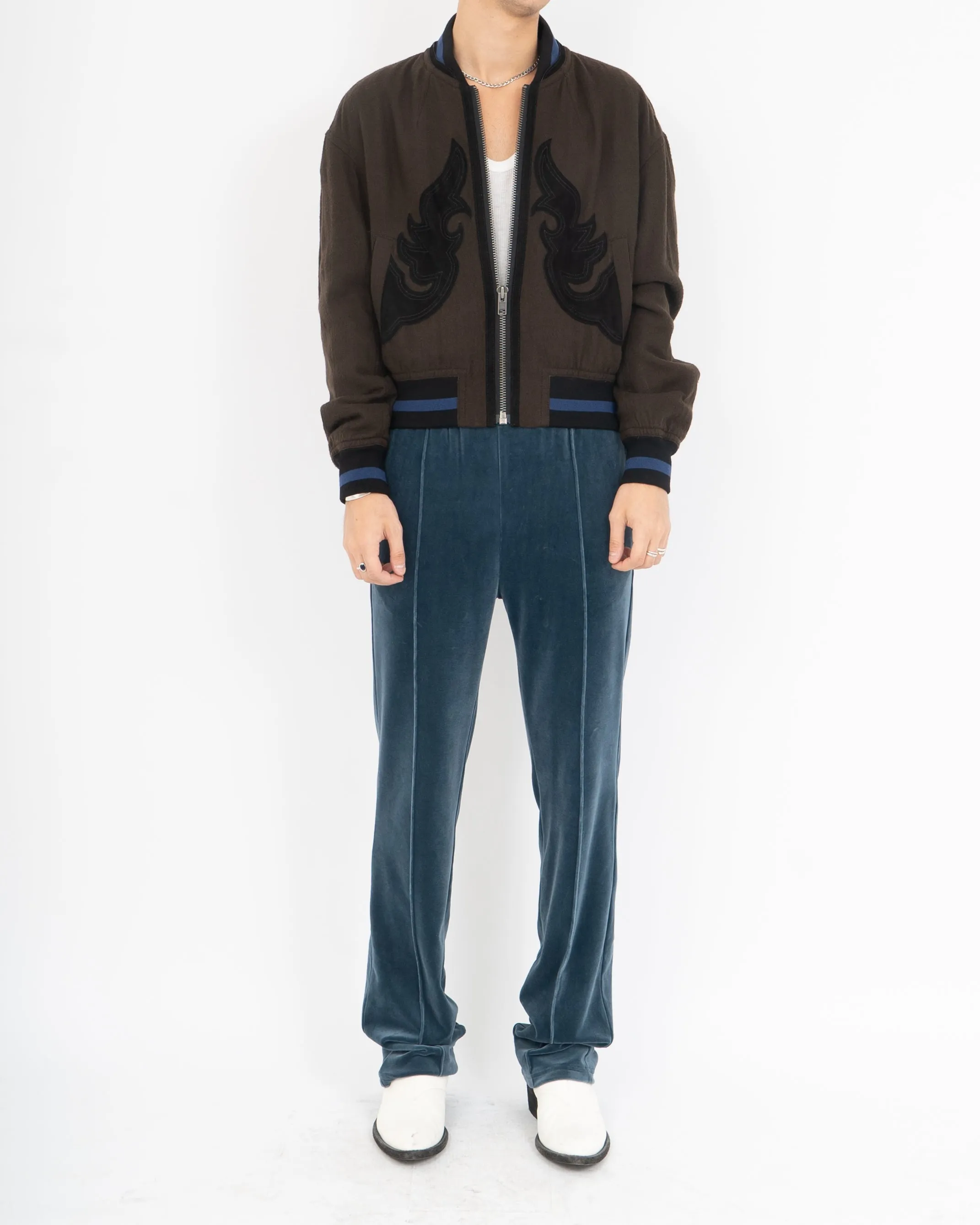 FW17 Cropped Leather Patch Wool Bomber