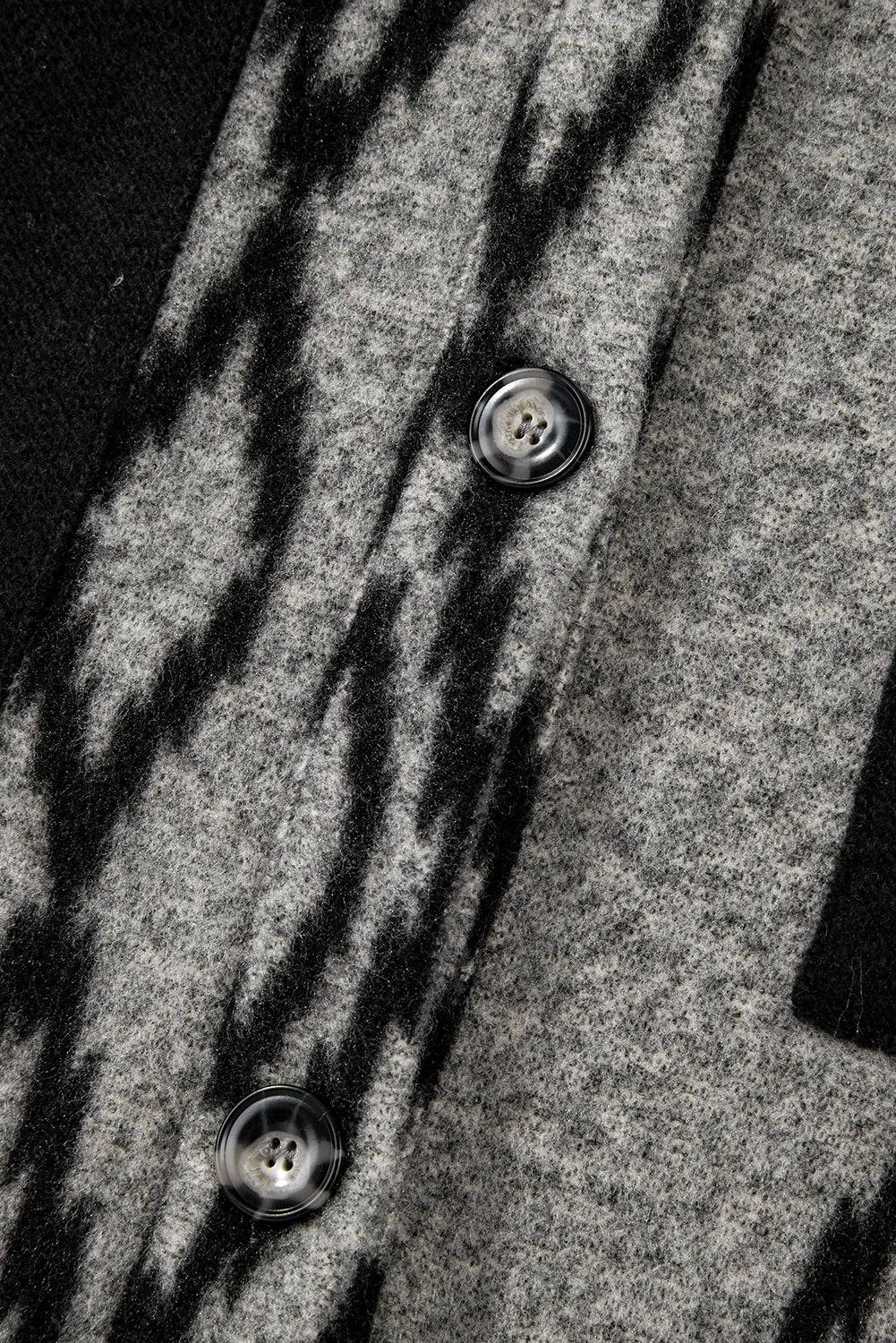 Grey Aztec Contrast Chest Pockets Loose Shacket