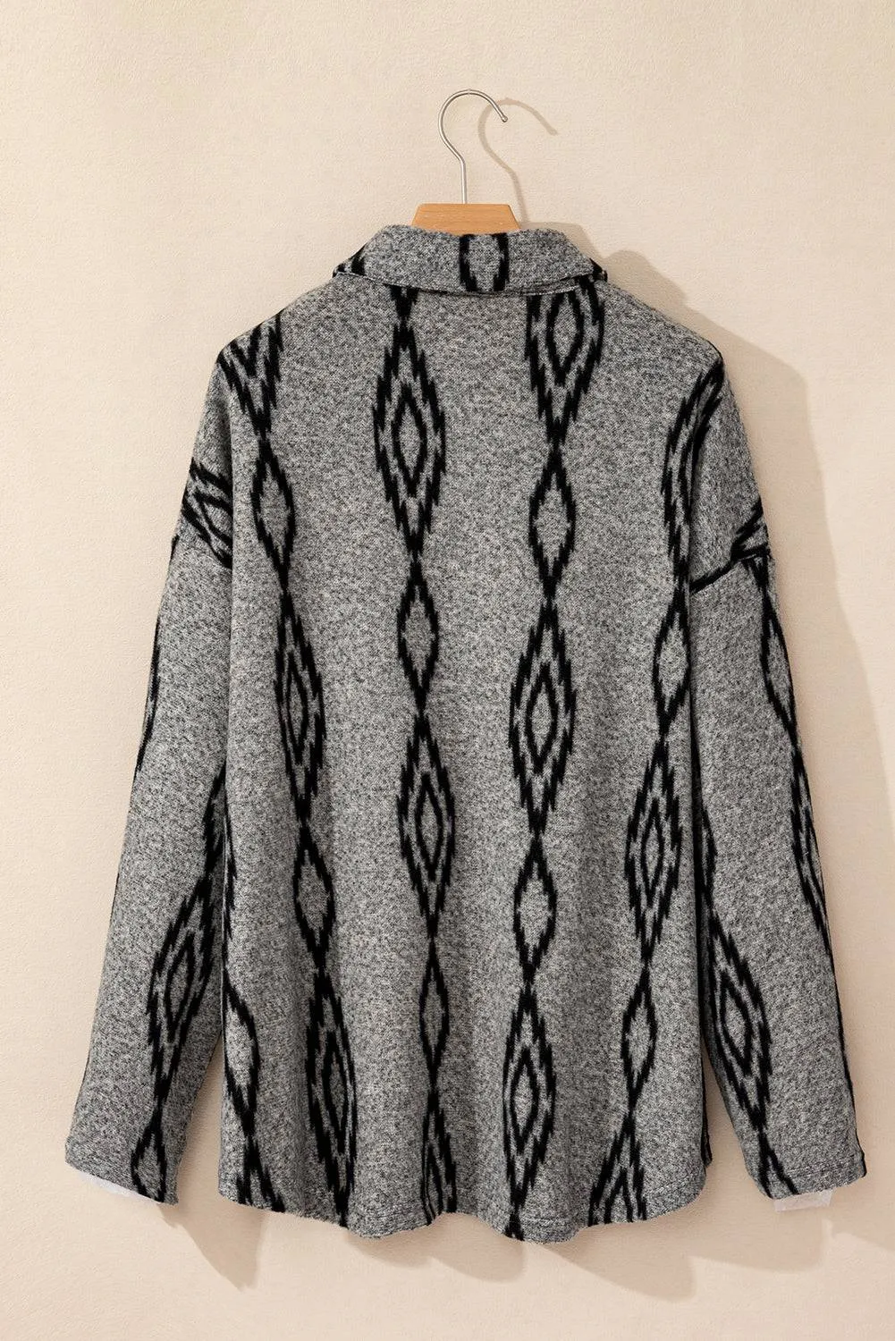 Grey Aztec Contrast Chest Pockets Loose Shacket