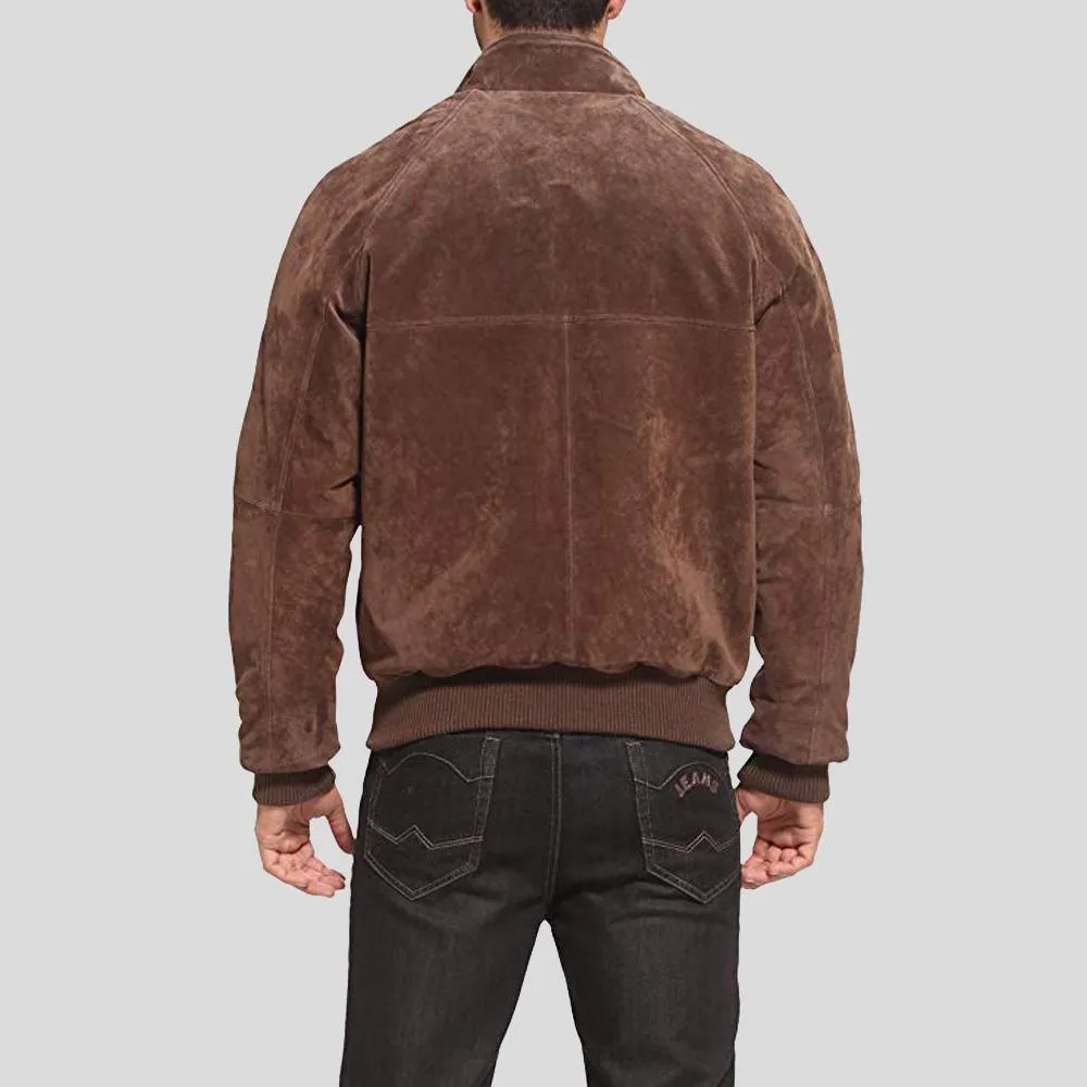Harry Suede Brown Bomber Leather Jacket for Men