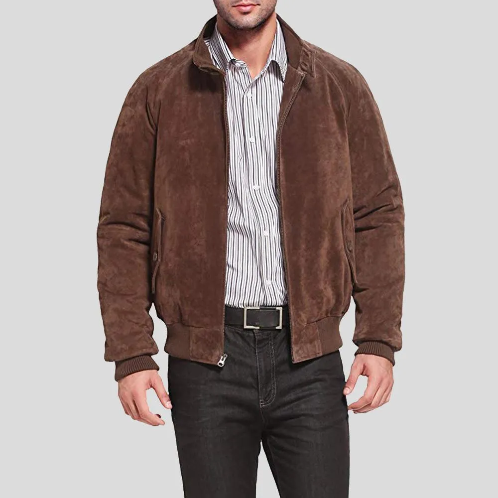 Harry Suede Brown Bomber Leather Jacket for Men