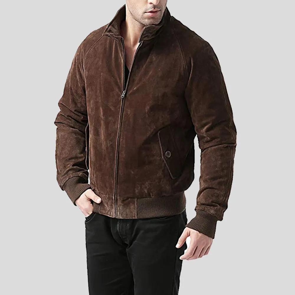 Harry Suede Brown Bomber Leather Jacket for Men