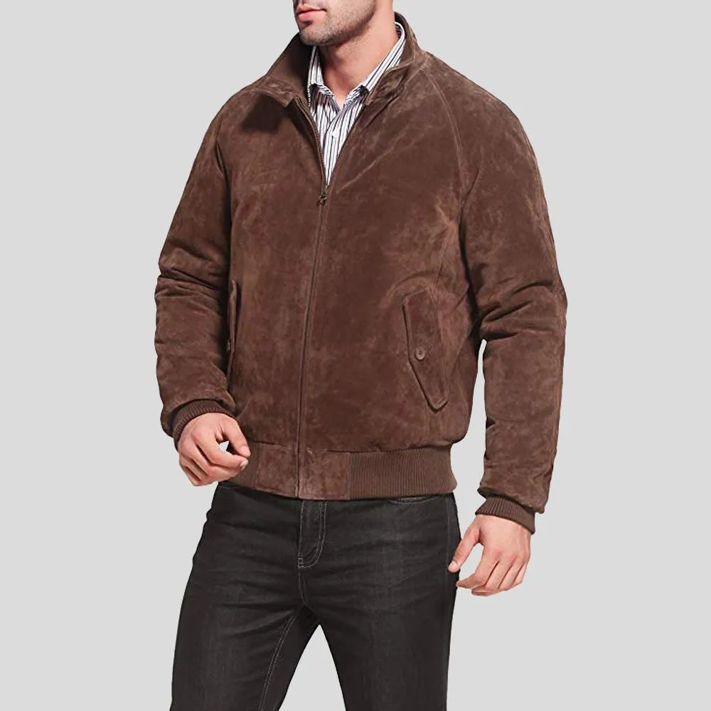 Harry Suede Brown Bomber Leather Jacket for Men