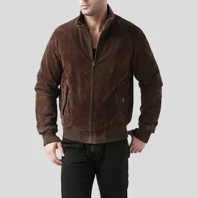 Harry Suede Brown Bomber Leather Jacket for Men