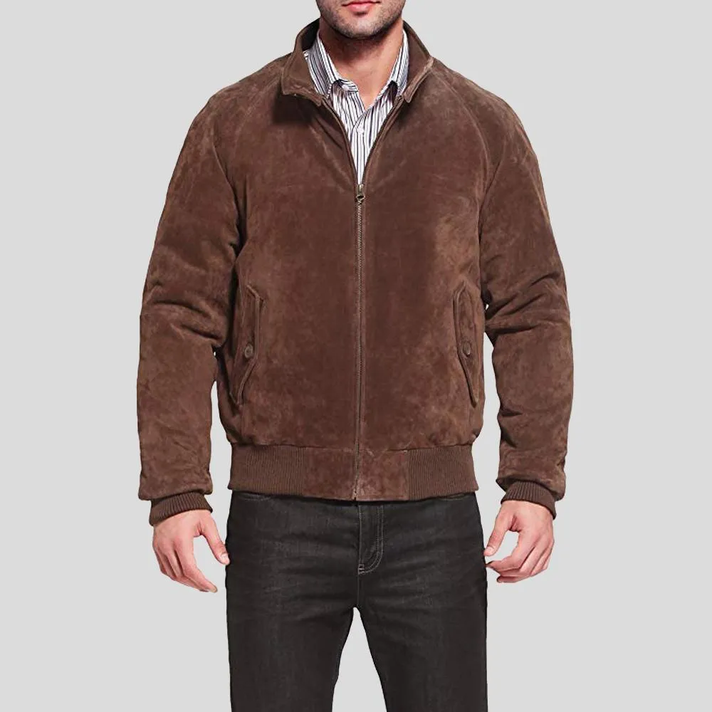 Harry Suede Brown Bomber Leather Jacket for Men