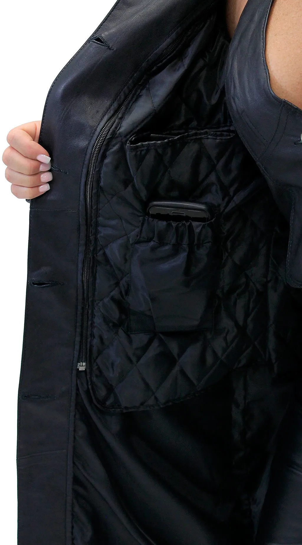 Hidden Button Long Lambskin Leather Coat For Women #L2011398ZK ()