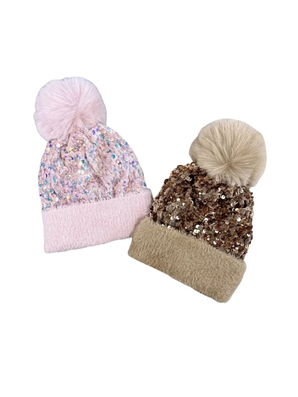 Infant or Baby Girls Sequin Pom Pom Beanie Hat