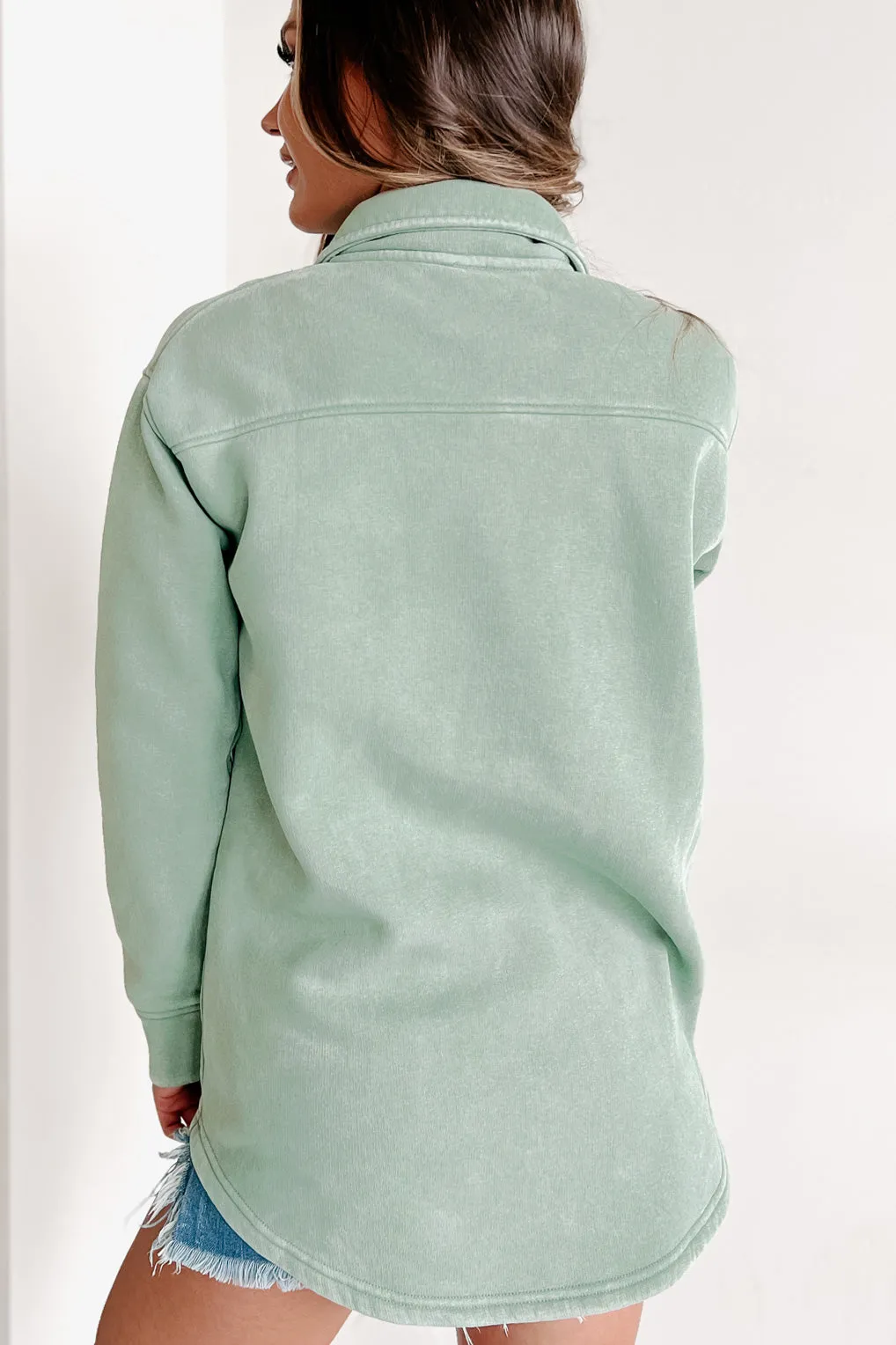 Keeping Positive Snap Button Shacket (Sage)
