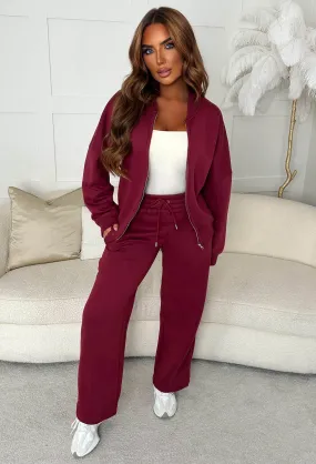 Love On Replay Burgundy Jacket And Jogger Loungewear Set