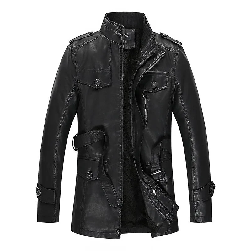 Men Long Thick Leather Jacket
