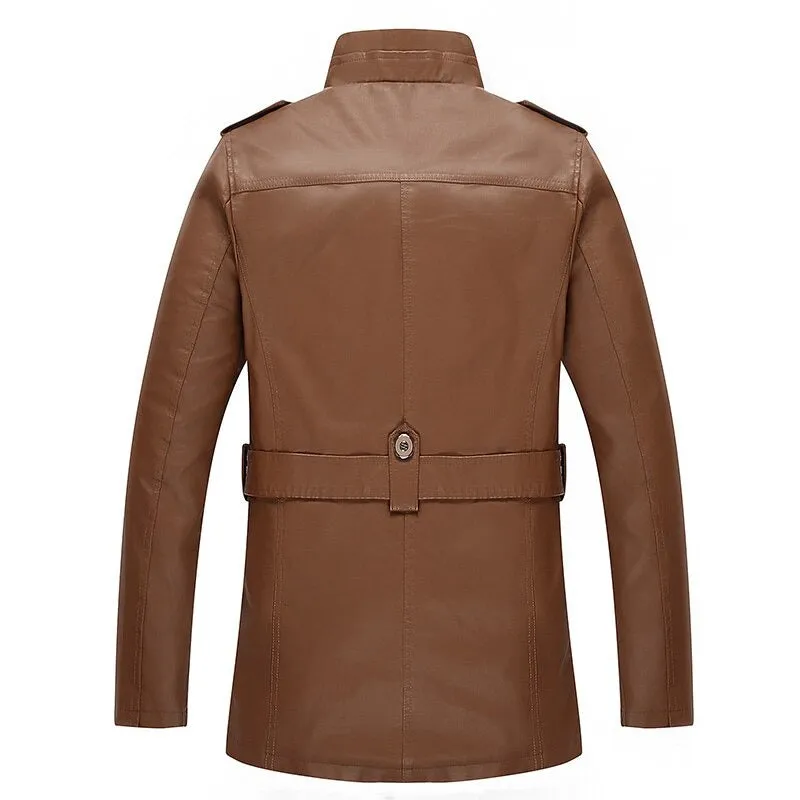Men Long Thick Leather Jacket