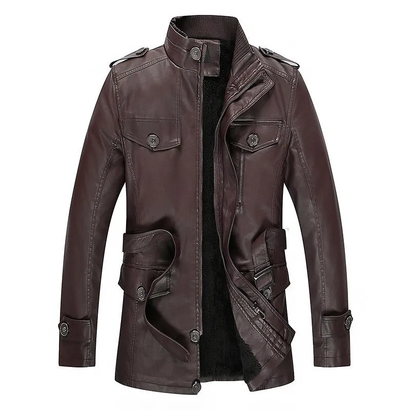 Men Long Thick Leather Jacket