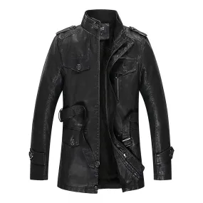 Men Long Thick Leather Jacket