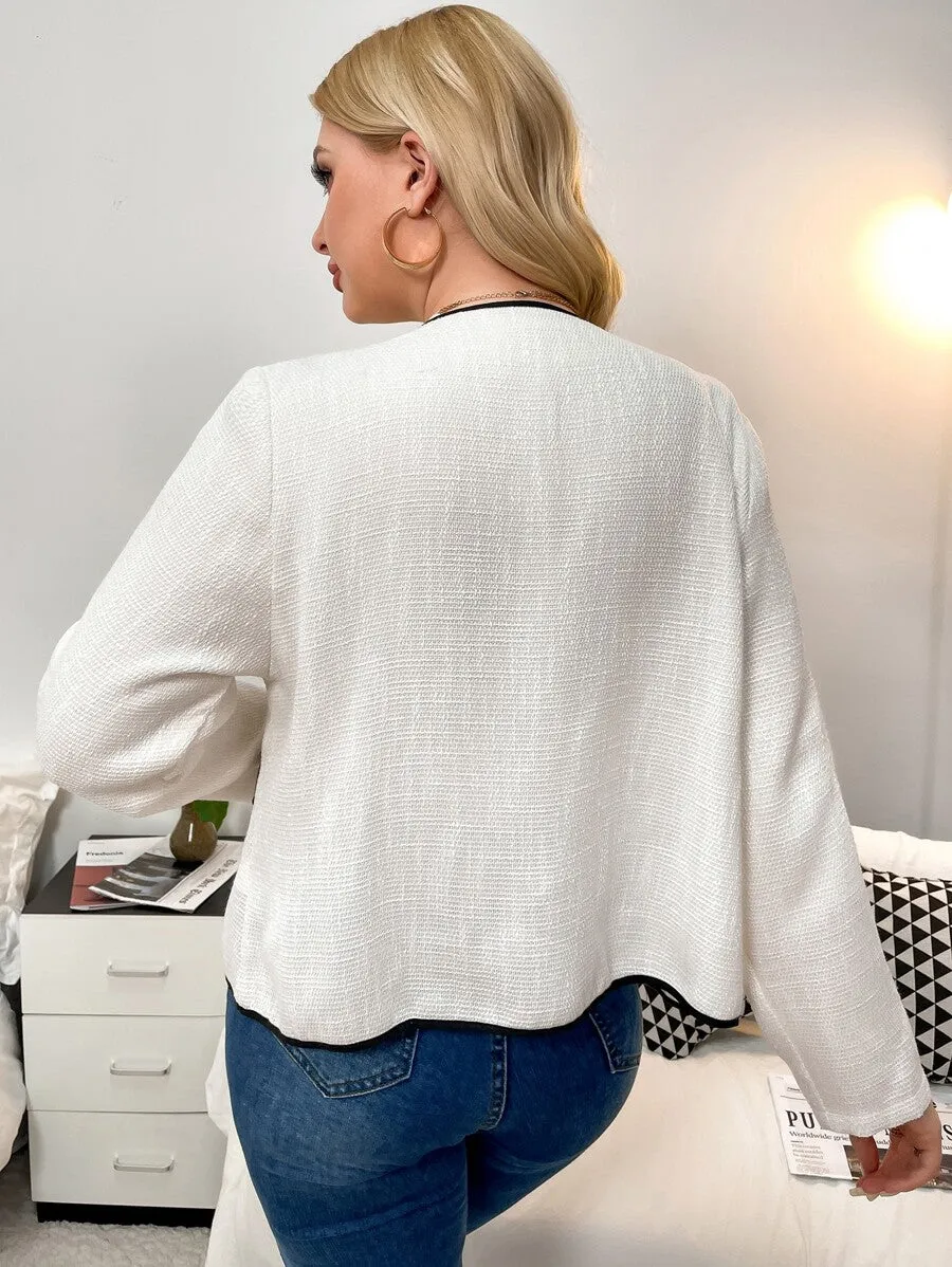 Naples Contrast Binding Flap Detail Trim Short Blazer - White