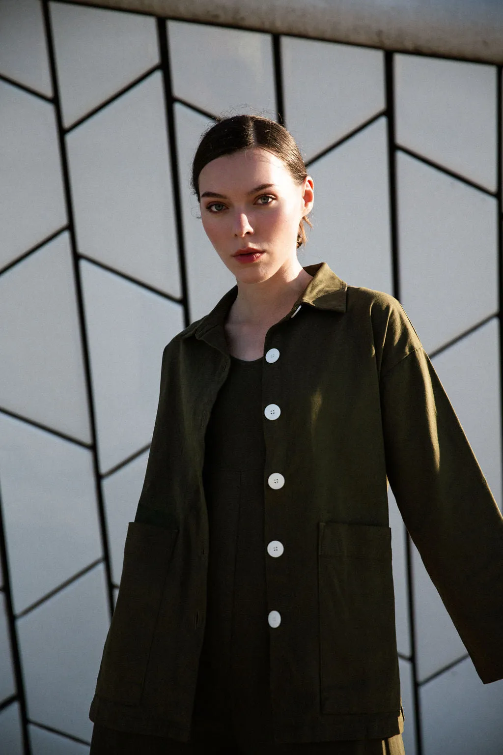 Painters Oversized Shirt Jacket - Dark Moss