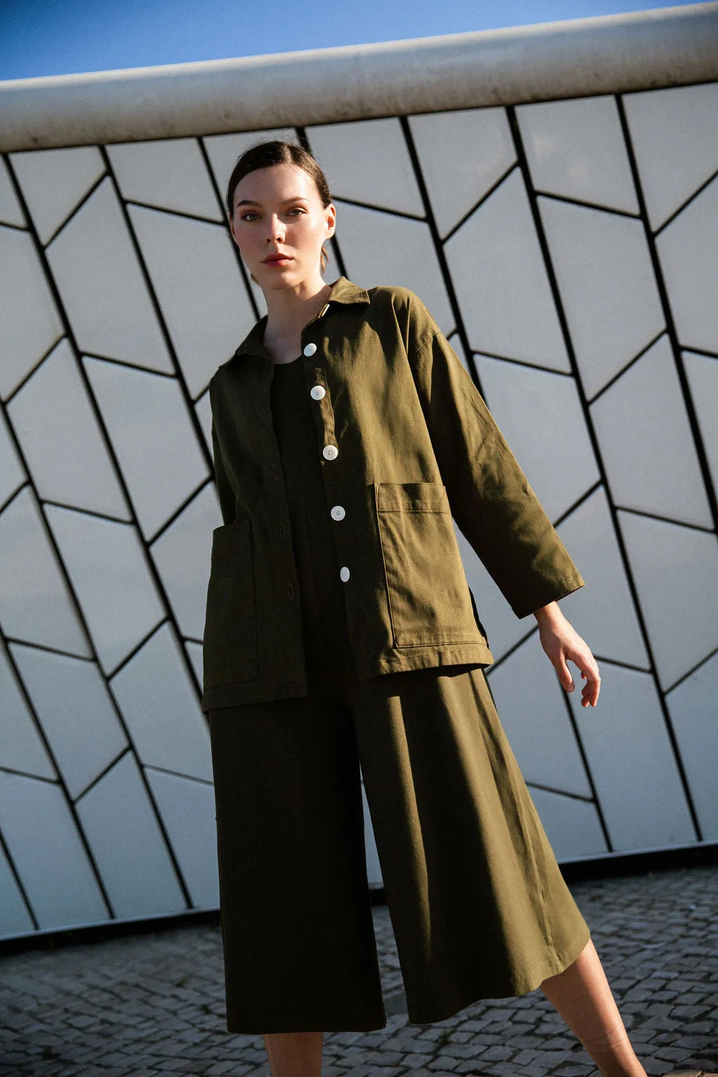 Painters Oversized Shirt Jacket - Dark Moss