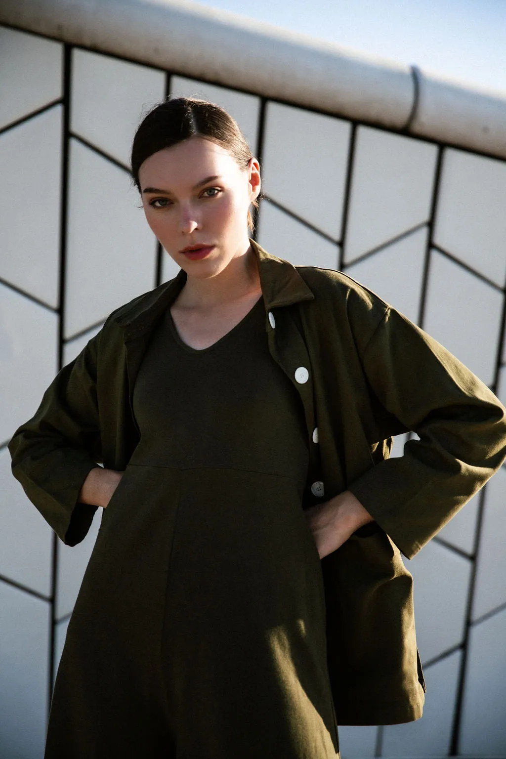 Painters Oversized Shirt Jacket - Dark Moss