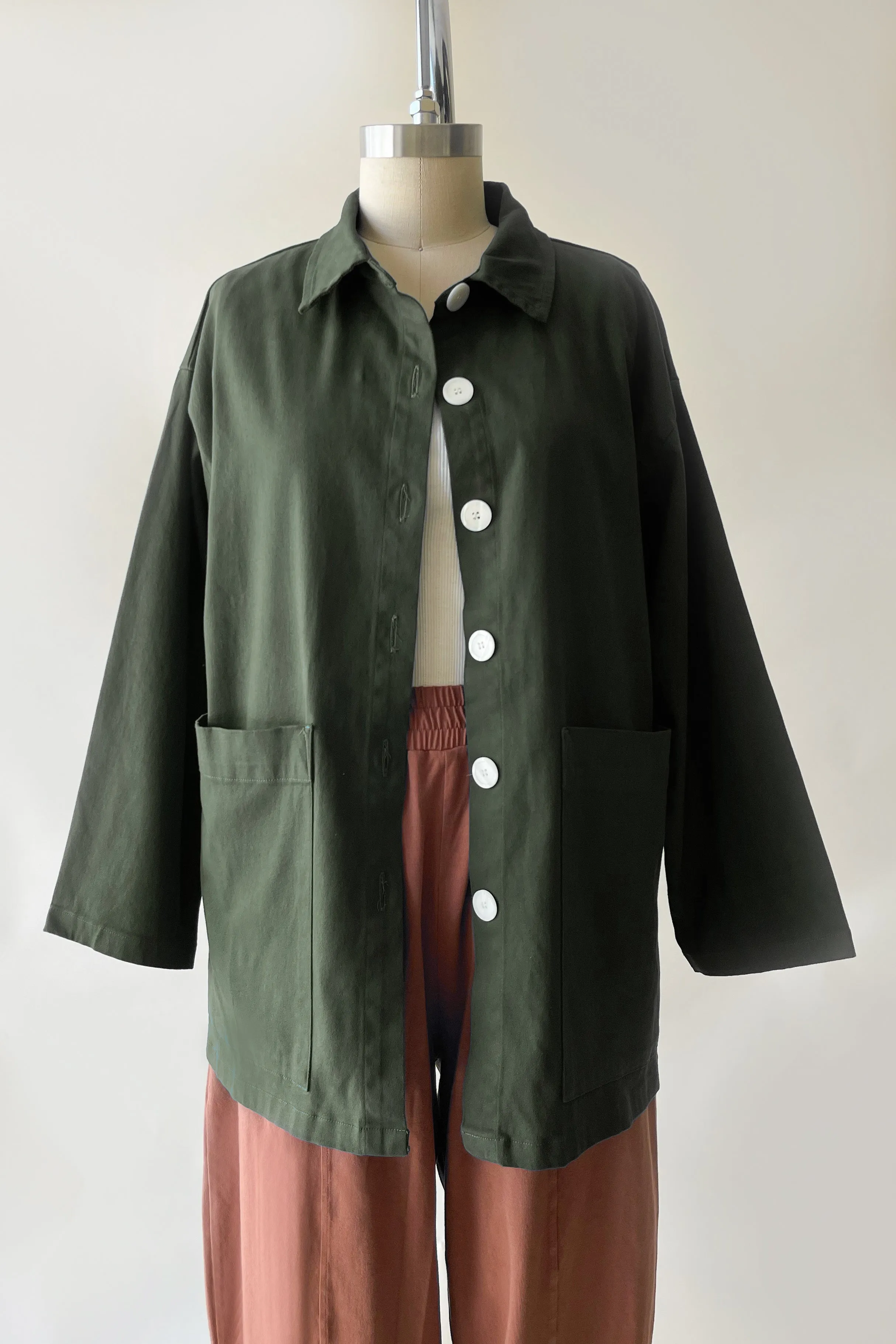 Painters Oversized Shirt Jacket - Dark Moss