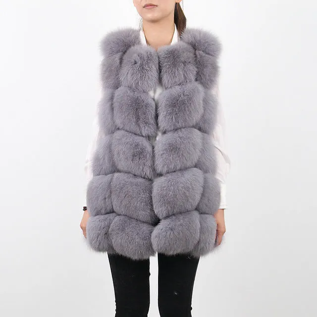 Pink Java QC8046 BIG SALE FREE SHIPPING  hot new  natural fox fur long vest  real fox fur gilet winter high quality women fox