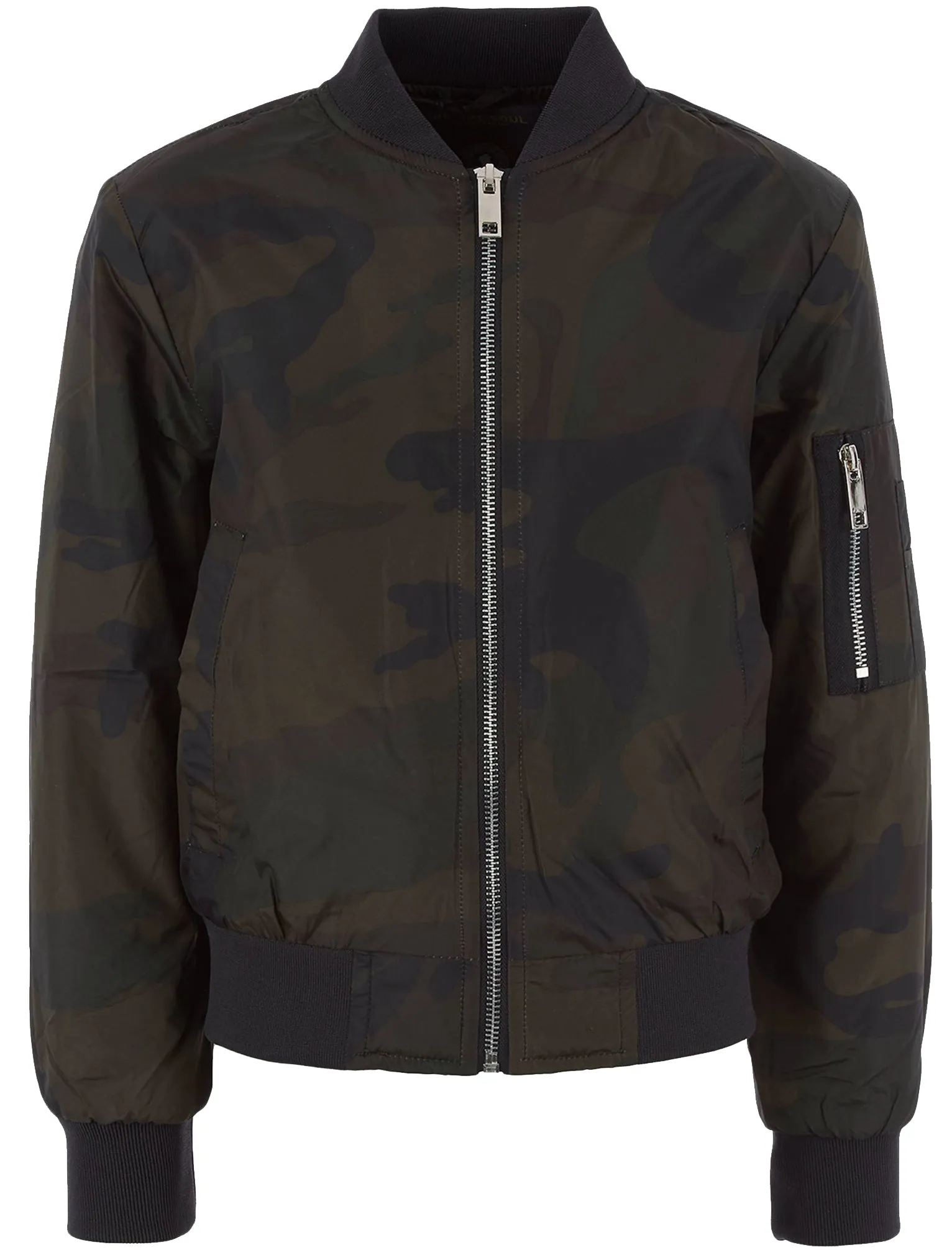 Reyes Camouflage Print Bomber Jacket in Khaki