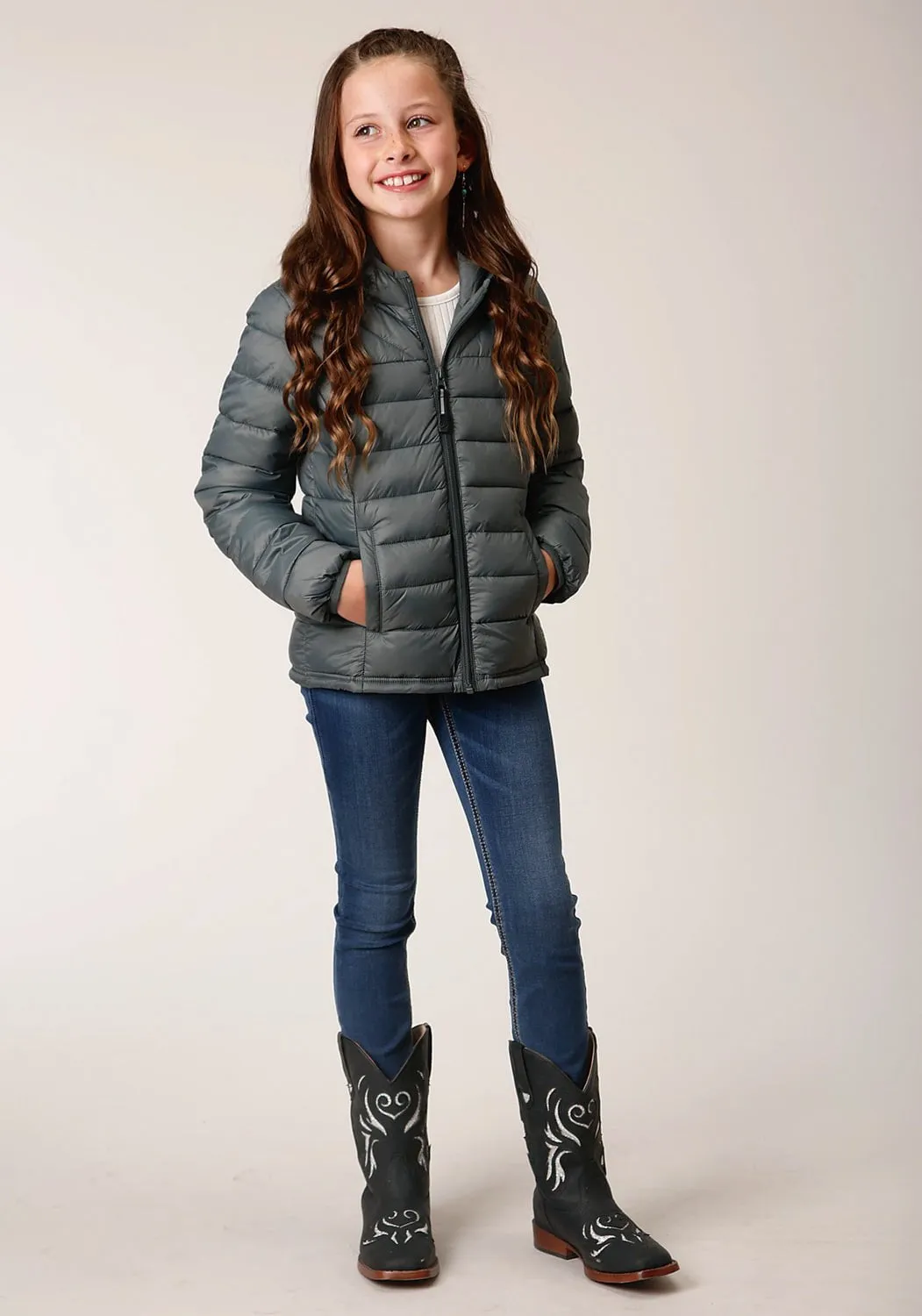 Roper Girls Crushable Polyfill Silver Sage 100% Nylon Softshell Jacket