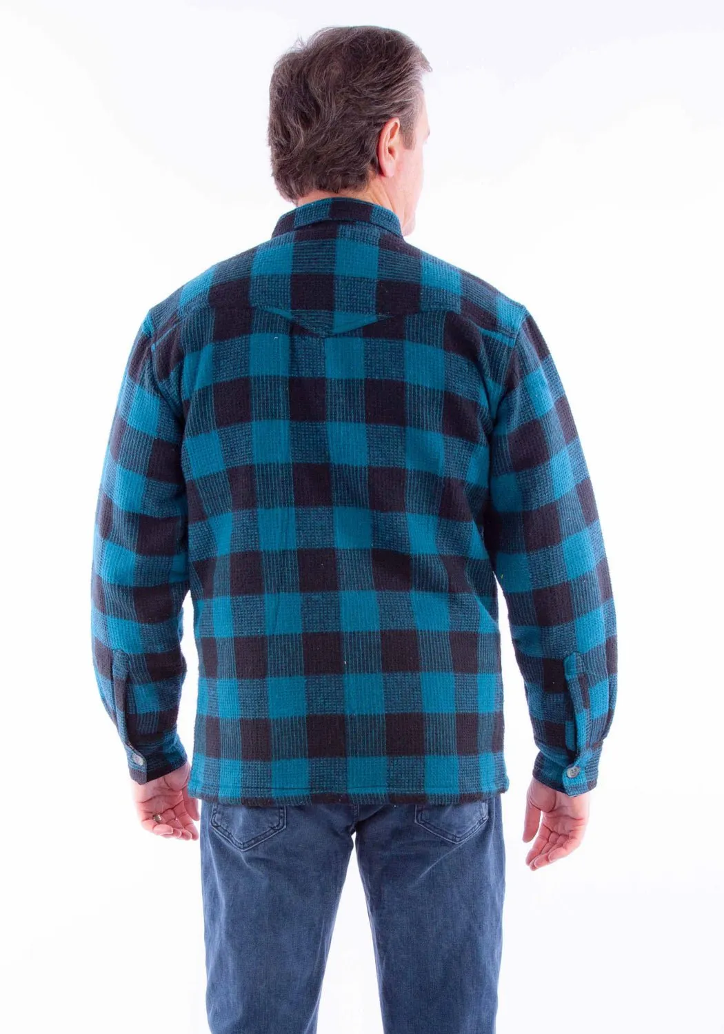 Scully Mens Basketweave Buffalo Check Black/Turquoise 100% Cotton Cotton Jacket