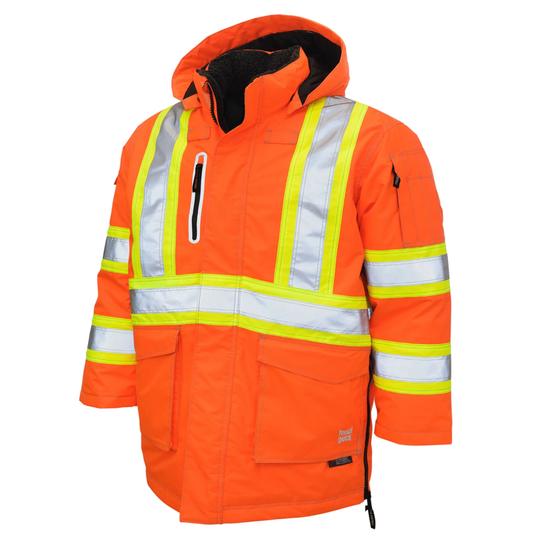 Tough Duck Men's Hi Vis Safety Parka SJ39 - Poly 300D Ripstop, Down Filled, Waterproof, Reflective, PU Membrane, Warm, Durable, Winter-Ready, Heavy Duty | Sizes XS-5XL