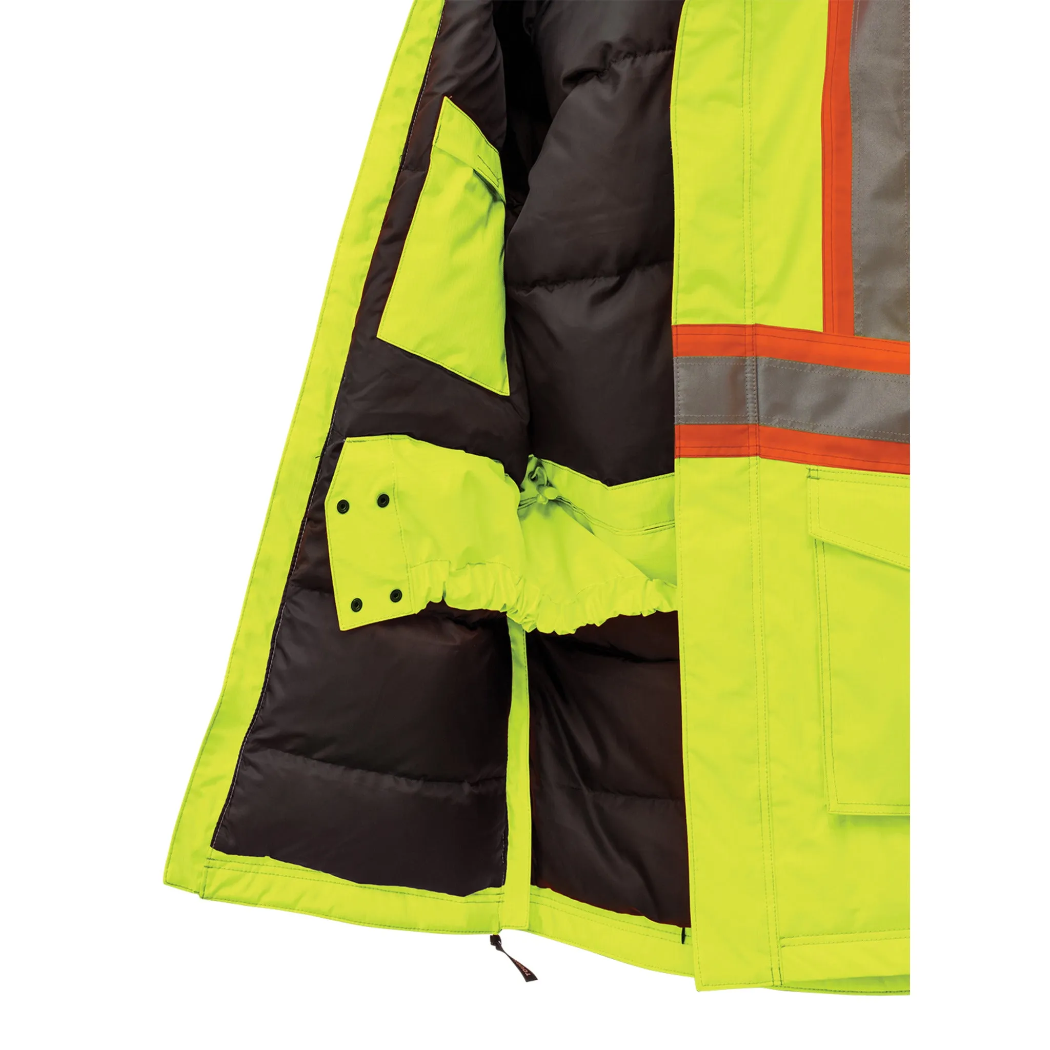 Tough Duck Men's Hi Vis Safety Parka SJ39 - Poly 300D Ripstop, Down Filled, Waterproof, Reflective, PU Membrane, Warm, Durable, Winter-Ready, Heavy Duty | Sizes XS-5XL