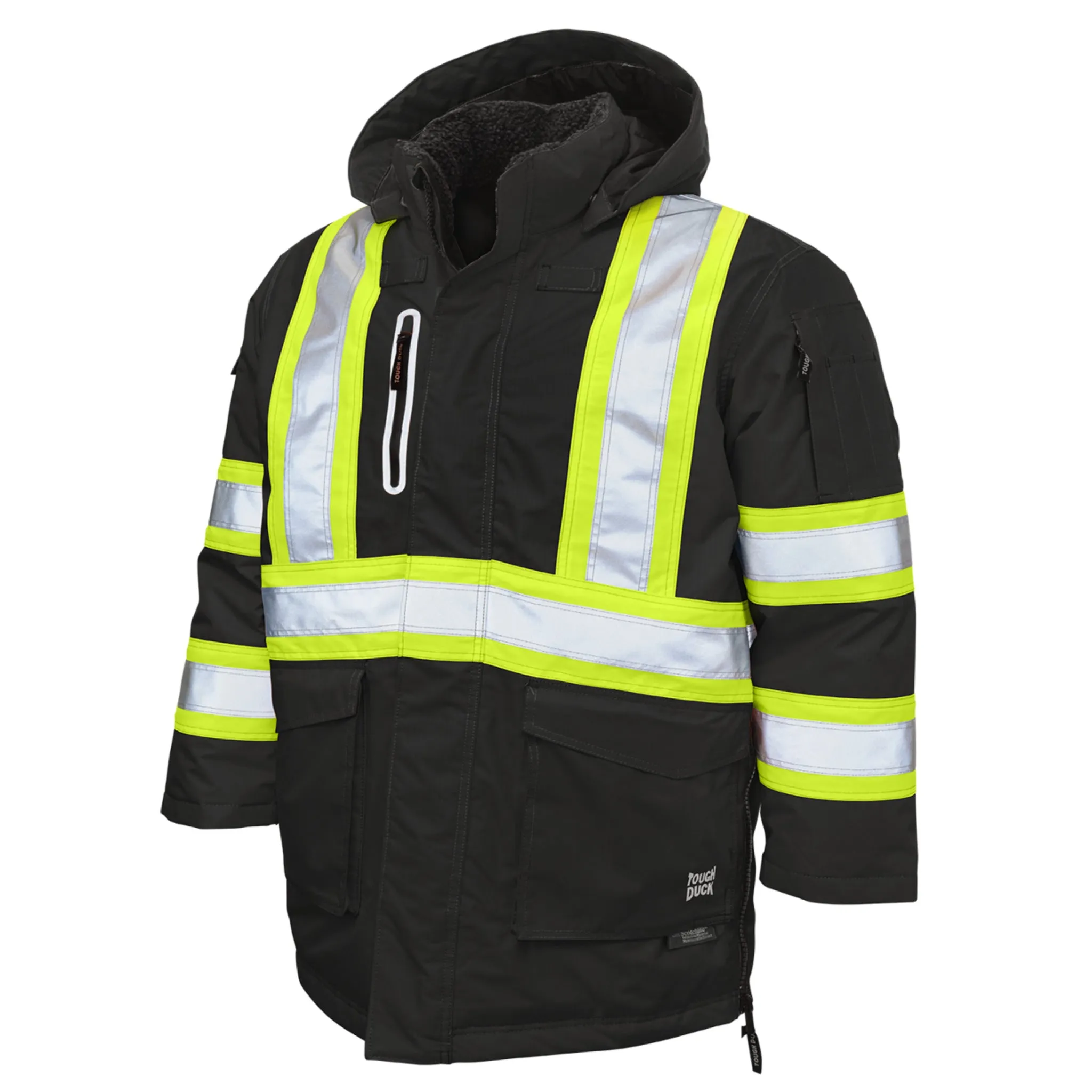 Tough Duck Men's Hi Vis Safety Parka SJ39 - Poly 300D Ripstop, Down Filled, Waterproof, Reflective, PU Membrane, Warm, Durable, Winter-Ready, Heavy Duty | Sizes XS-5XL