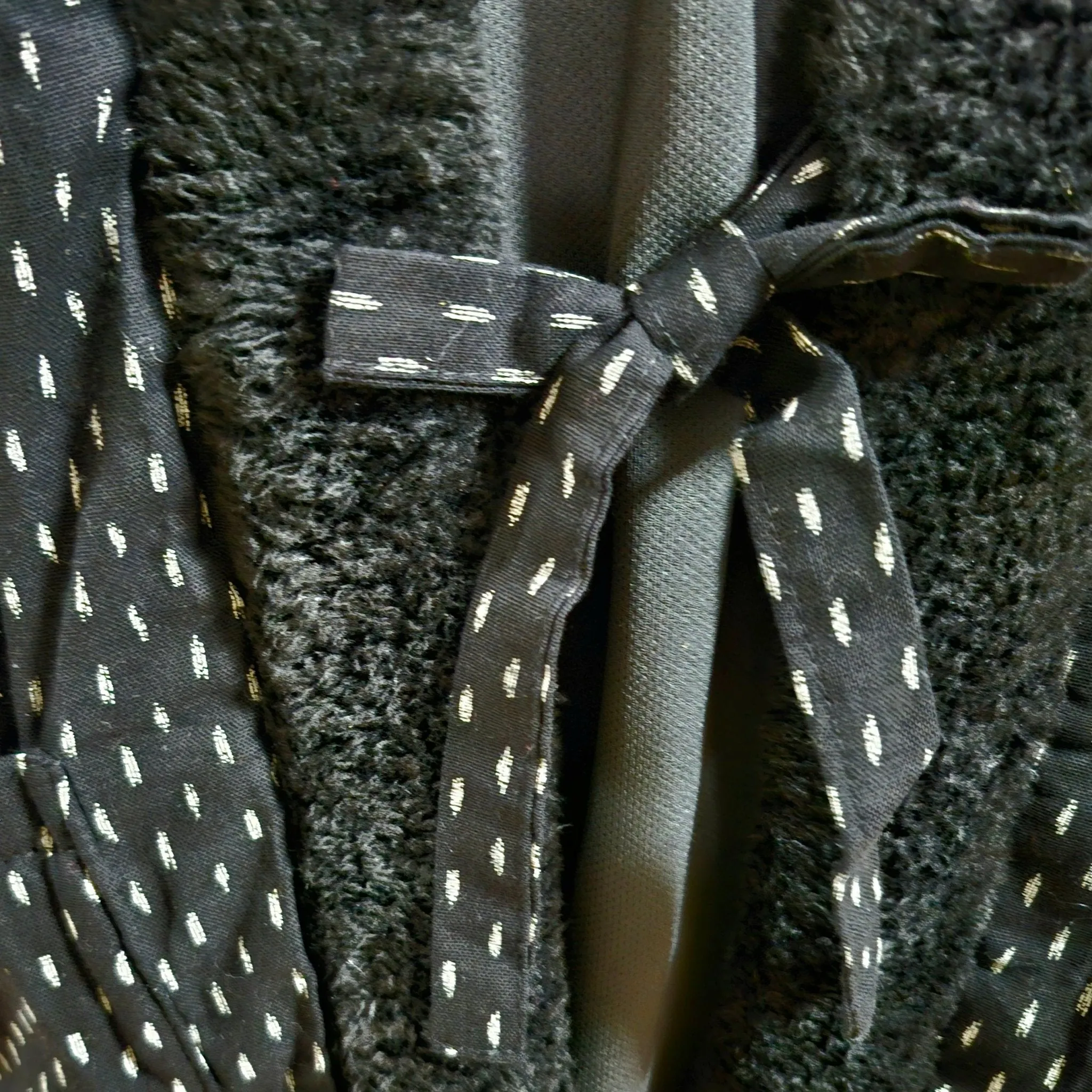 Traditional Japanese Hanten coat (unisex) - boa fleece lined Black white lines