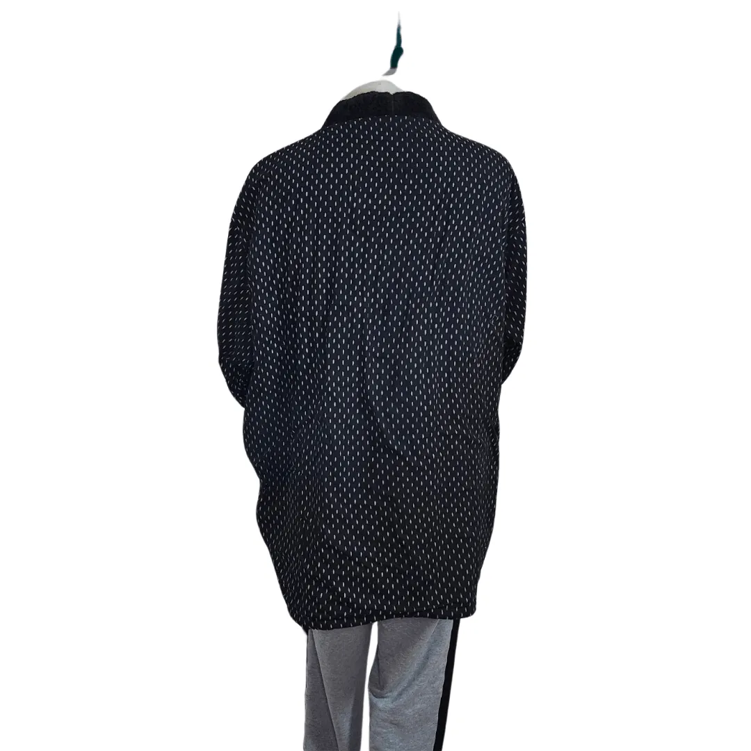 Traditional Japanese Hanten coat (unisex) - boa fleece lined Black white lines