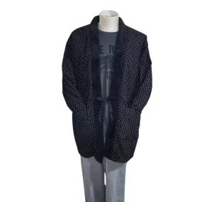 Traditional Japanese Hanten coat (unisex) - boa fleece lined Black white lines