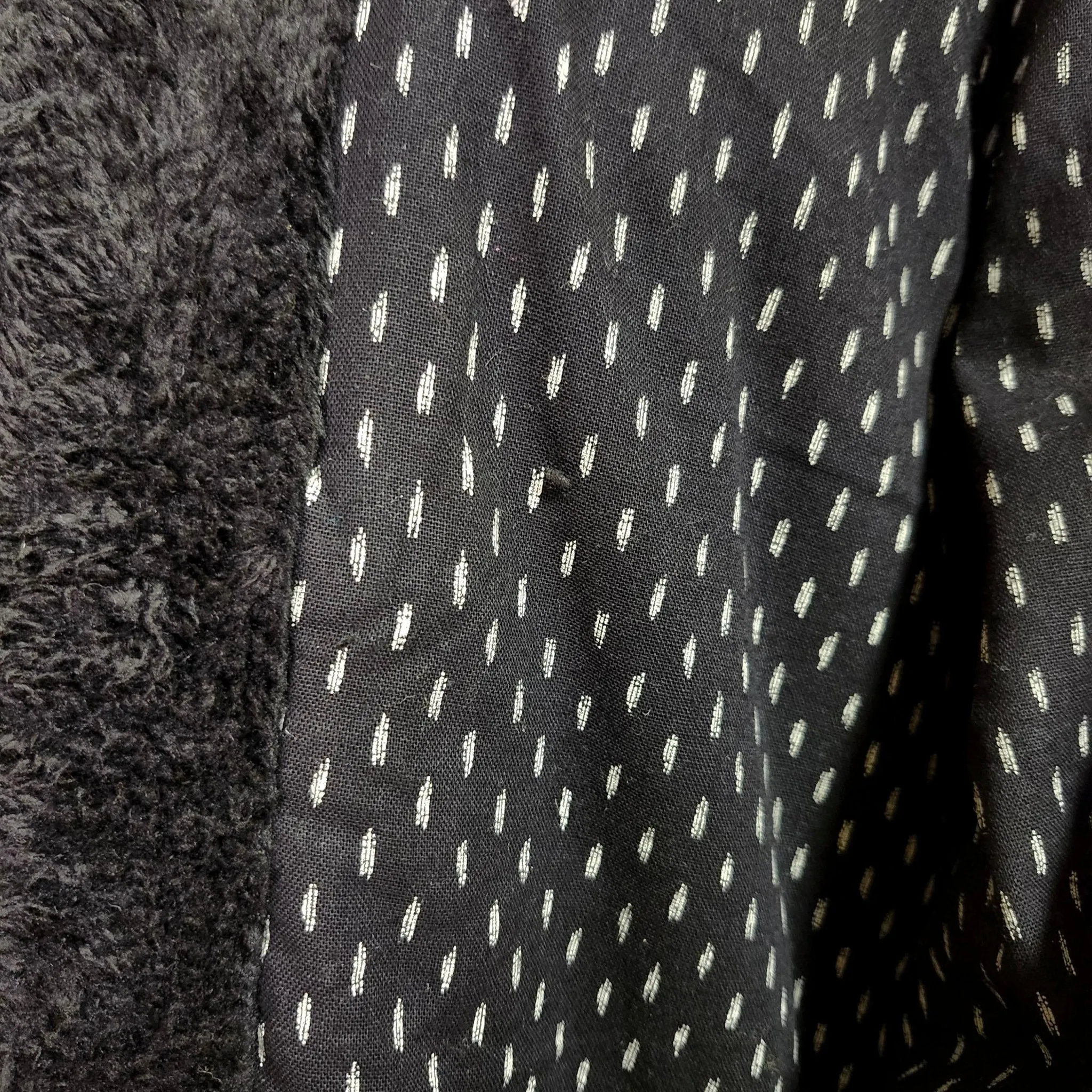 Traditional Japanese Hanten coat (unisex) - boa fleece lined Black white lines