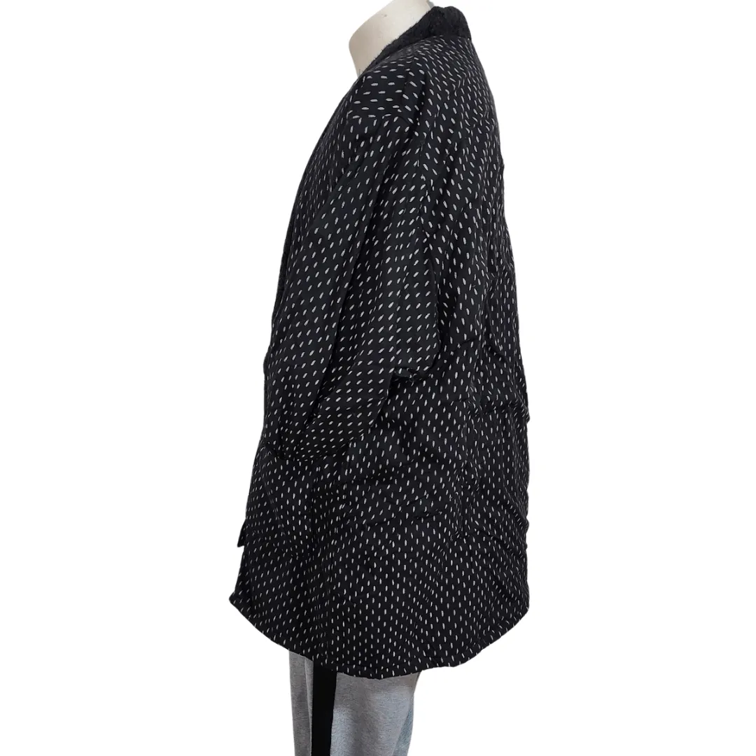 Traditional Japanese Hanten coat (unisex) - boa fleece lined Black white lines