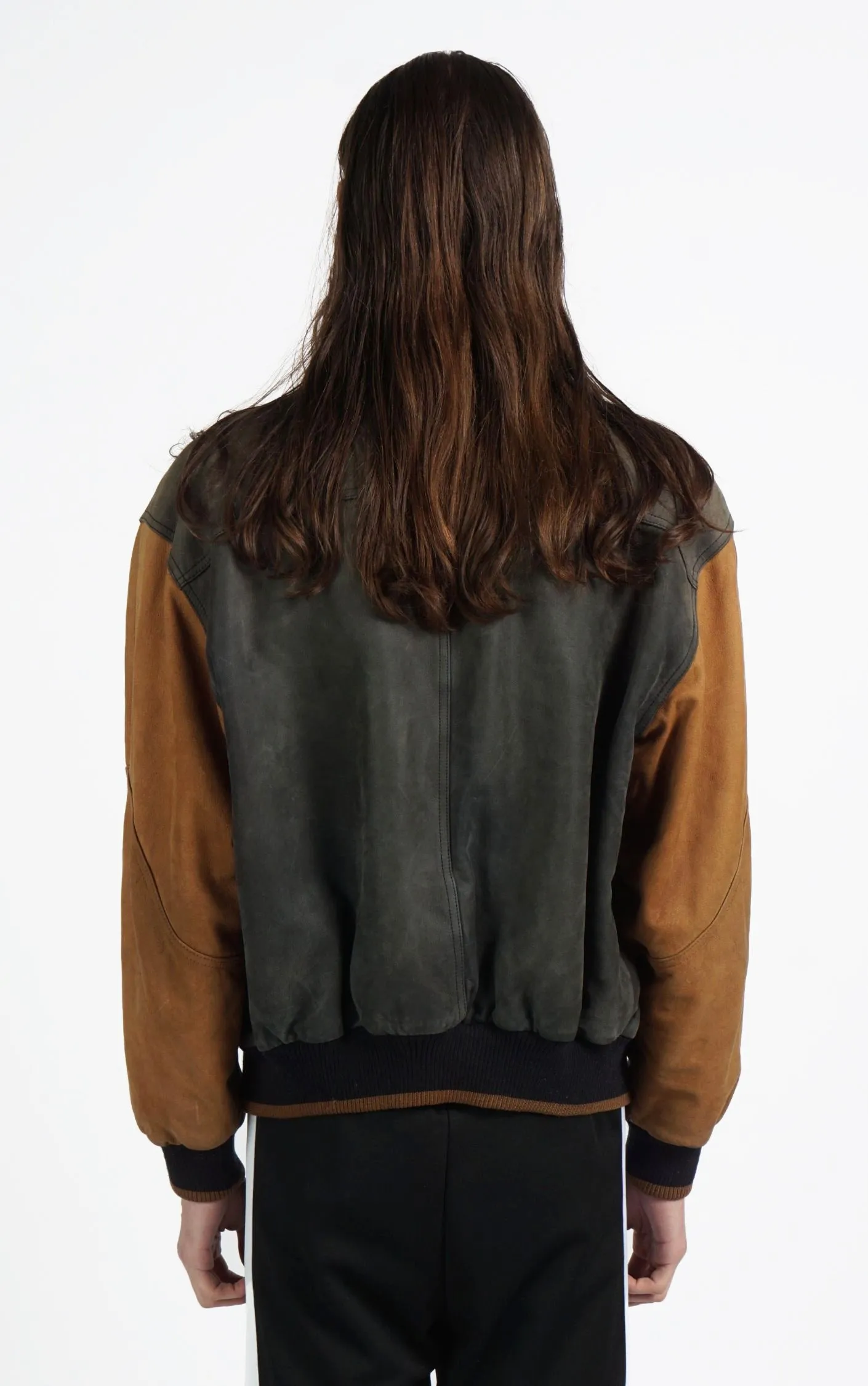 VINTAGE Brown Faded Leather Grunge Bomber Varsity Jacket