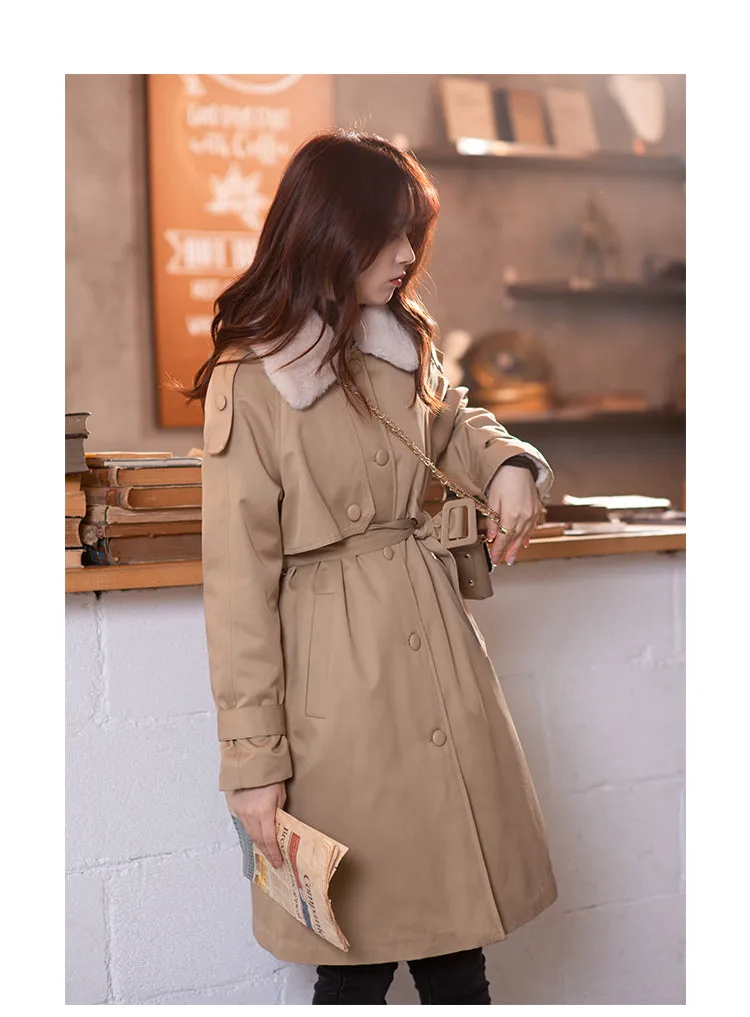 Wjczt 2022 Winter Parkas For Women Fur Collar Warm Mid Calf Belt Elegant Streetwear Warm Female Overcoats MX20D7394