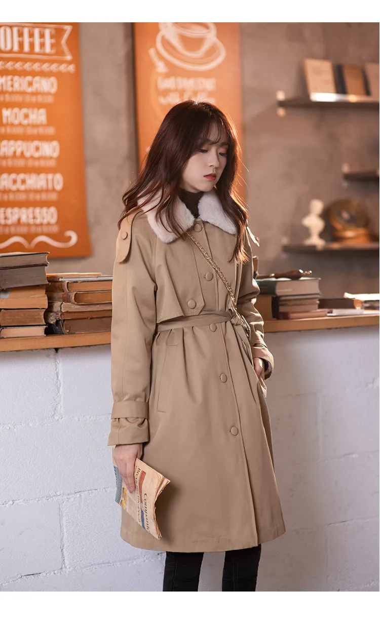 Wjczt 2022 Winter Parkas For Women Fur Collar Warm Mid Calf Belt Elegant Streetwear Warm Female Overcoats MX20D7394
