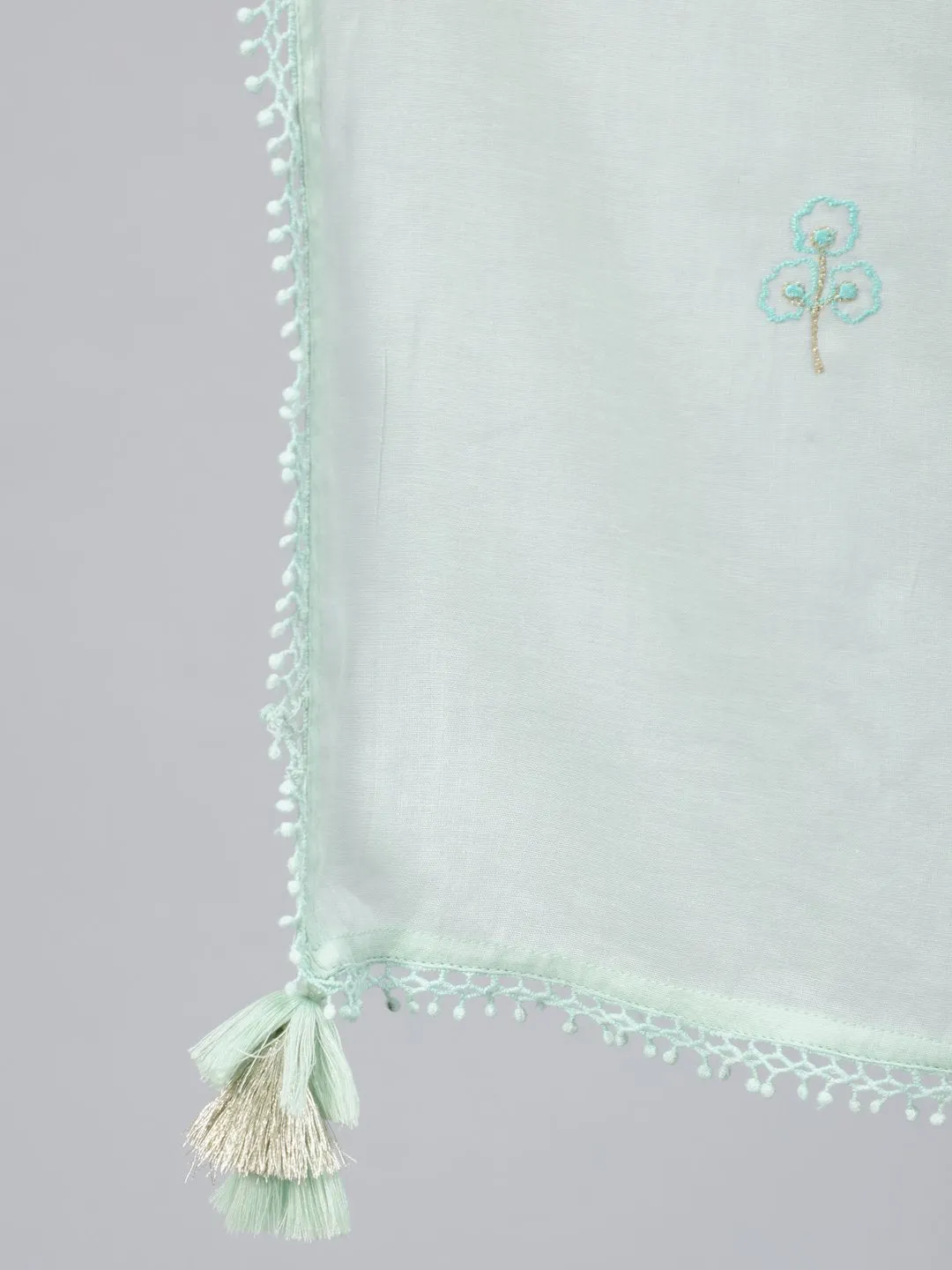Women Pastel Green  Embroidered Flared Kurta With Jacket,Plazo & Dupatta