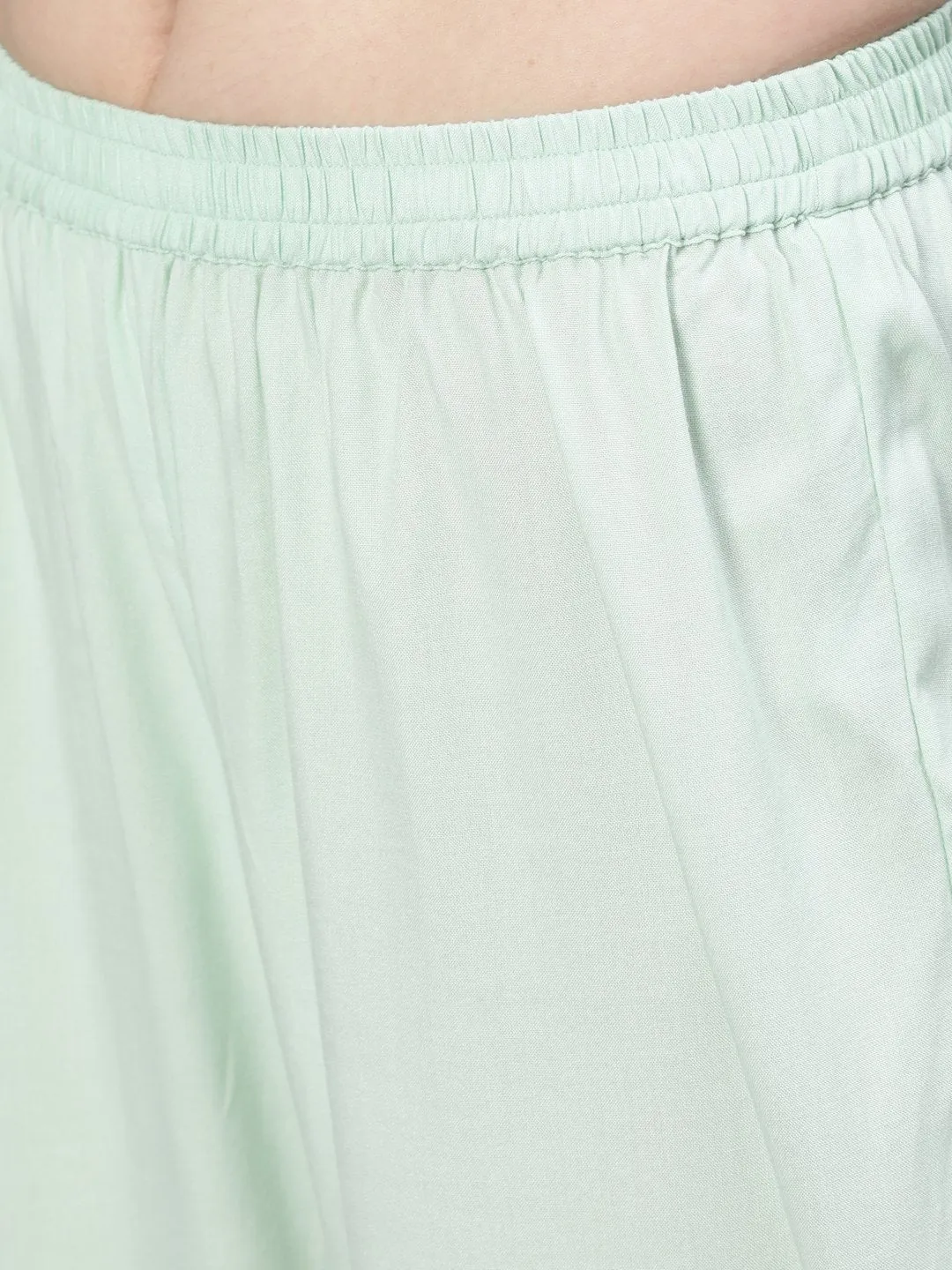 Women Pastel Green  Embroidered Flared Kurta With Jacket,Plazo & Dupatta